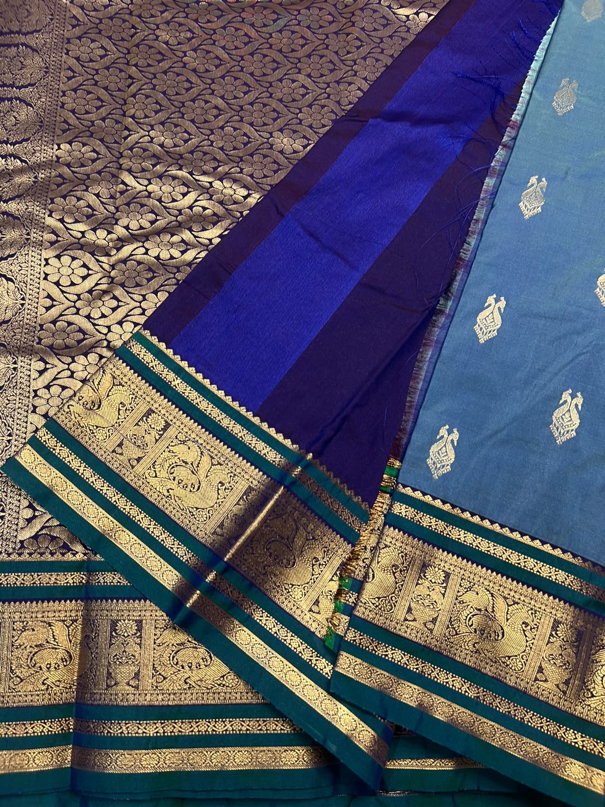 PREMIUM SEMI KANCHI SILK SAREE - STEEL BLUE