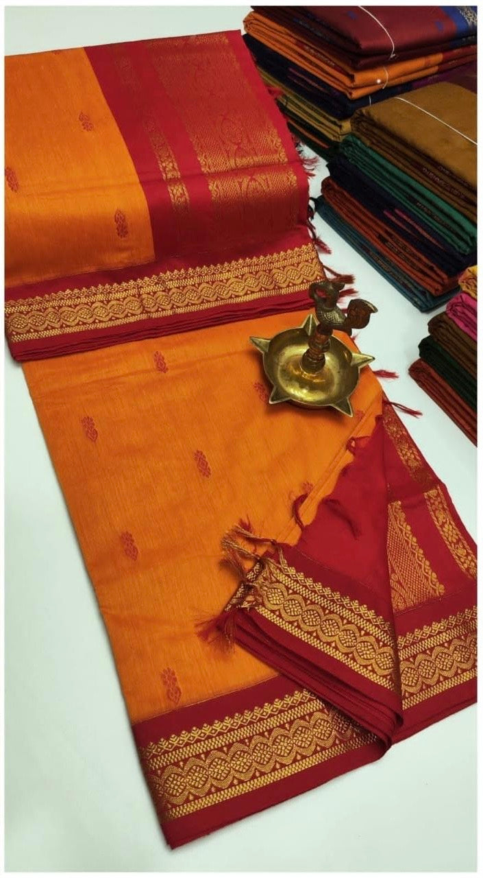 PREMIUM GADWAL/KALYANI COTTON SILK SAREES - ORANGE