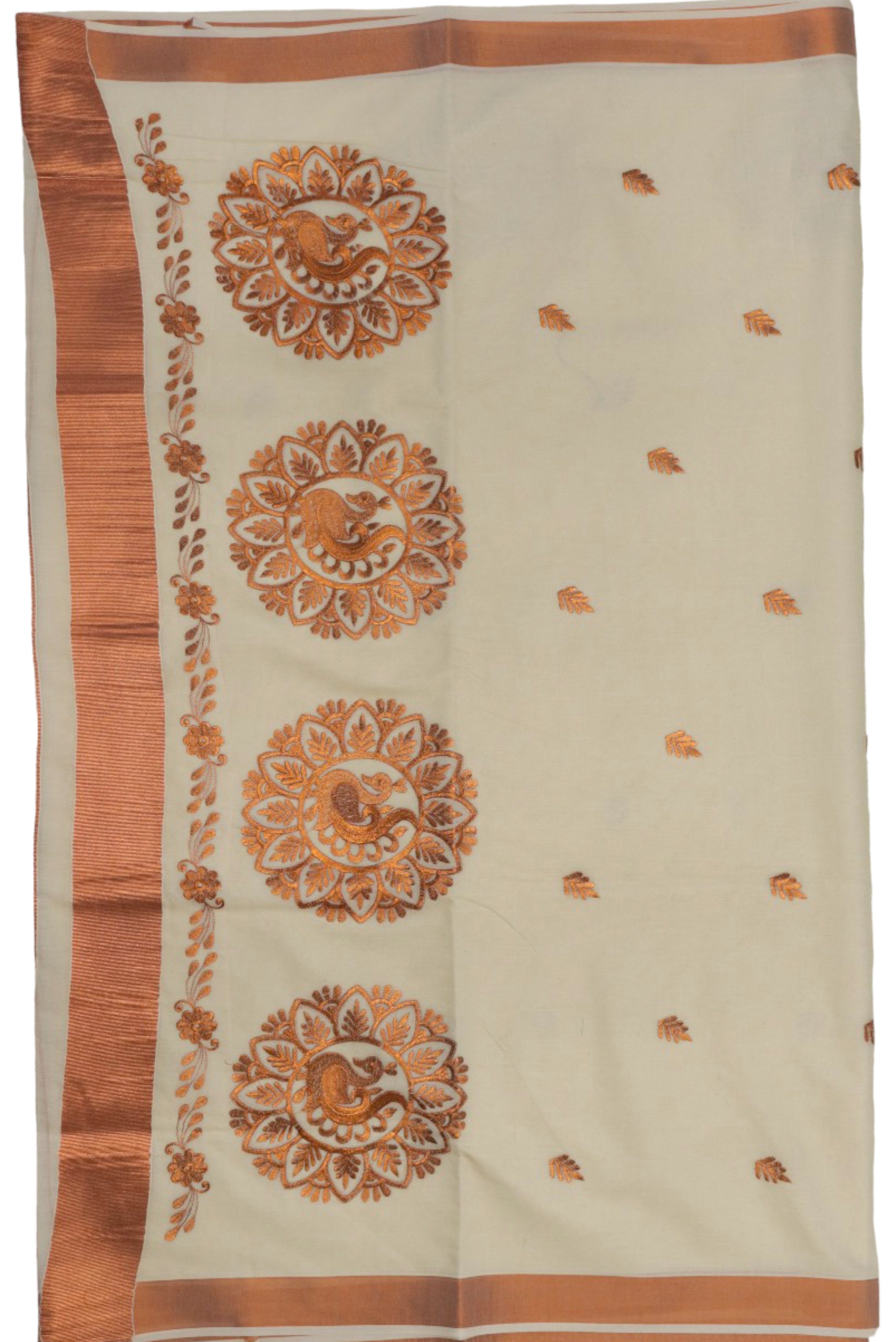 KERALA KASAVU EMBROIDERY COTTON SAREE (COPPER)