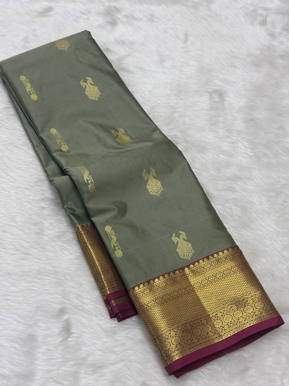 PREMIUM SEMI KANCHI SILK SAREE - SAGE GREEN
