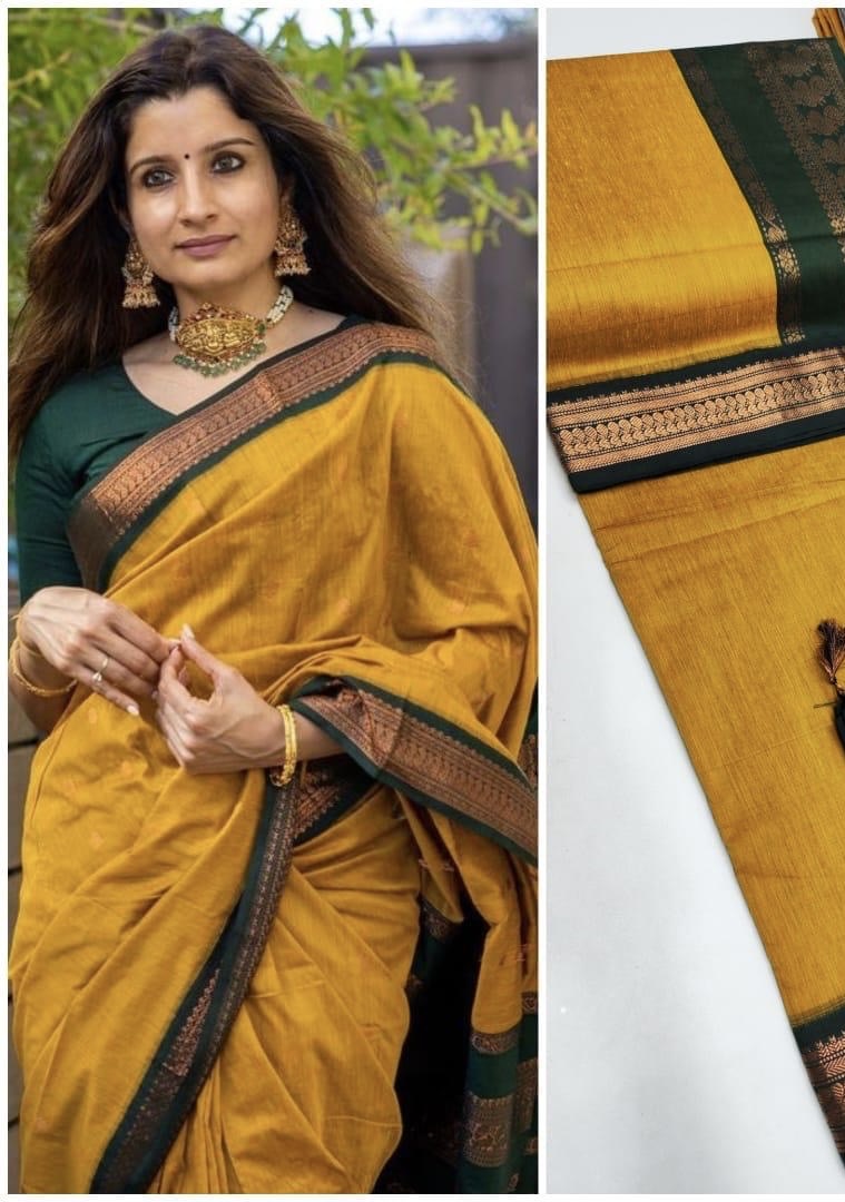 PREMIUM GADWAL/KALYANI COTTON SILK SAREES - PIRATE GOLD