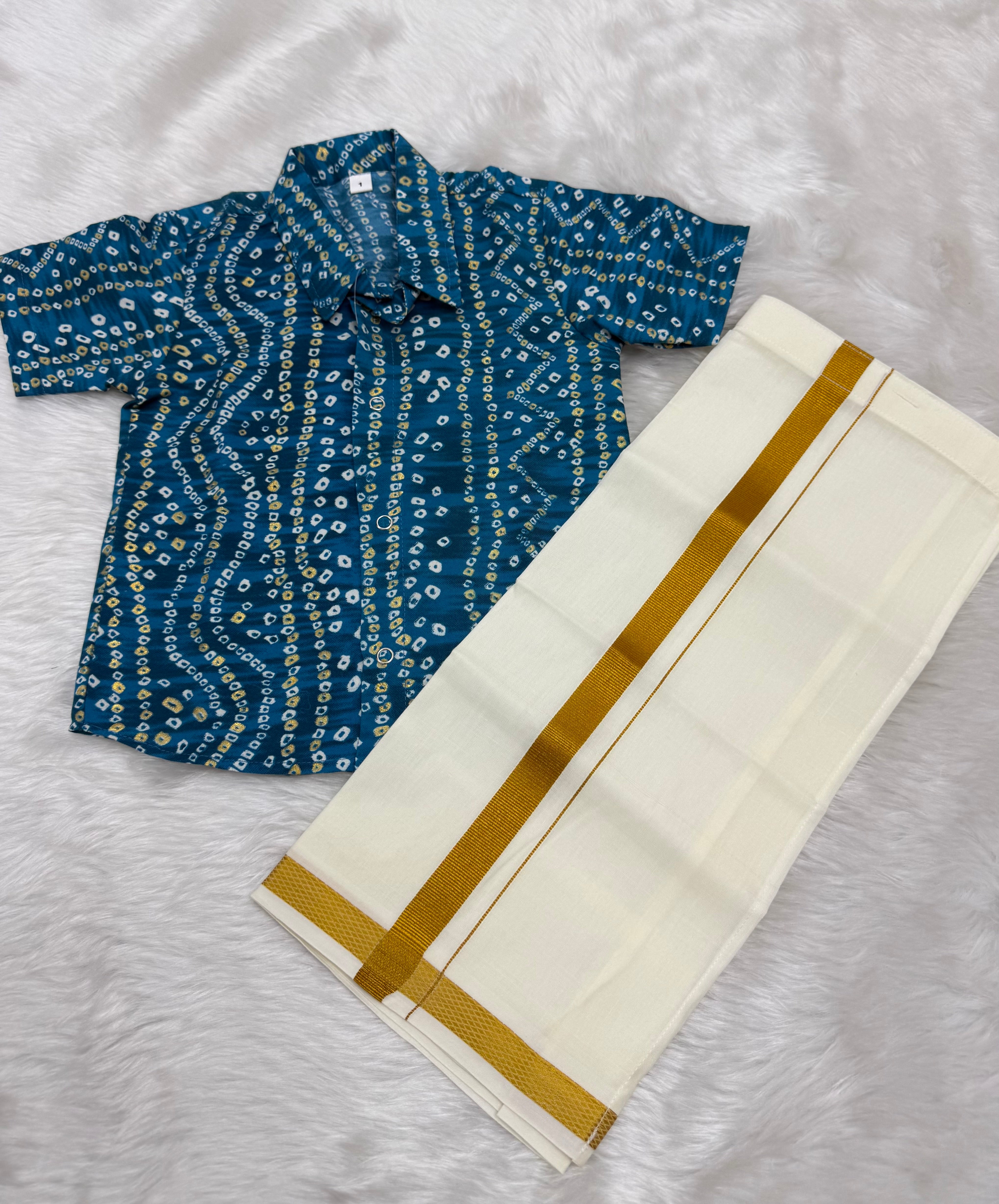 KIDS BOYS VELCRO DHOTI & BANDHINI SHIRT COMBO SET - BLUE