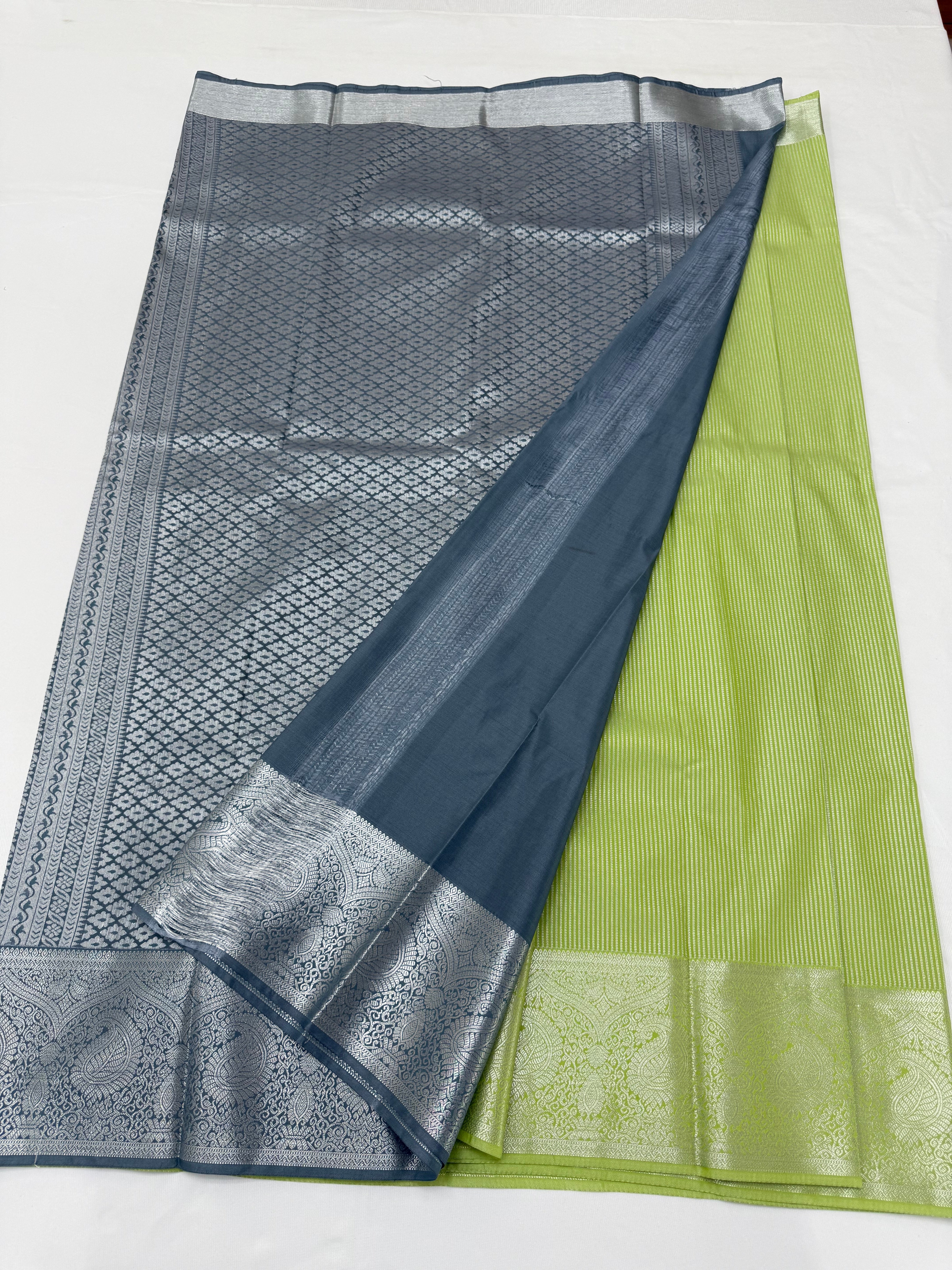 PREMIUM SEMI KANCHI SILK SAREE - TEA GREEN