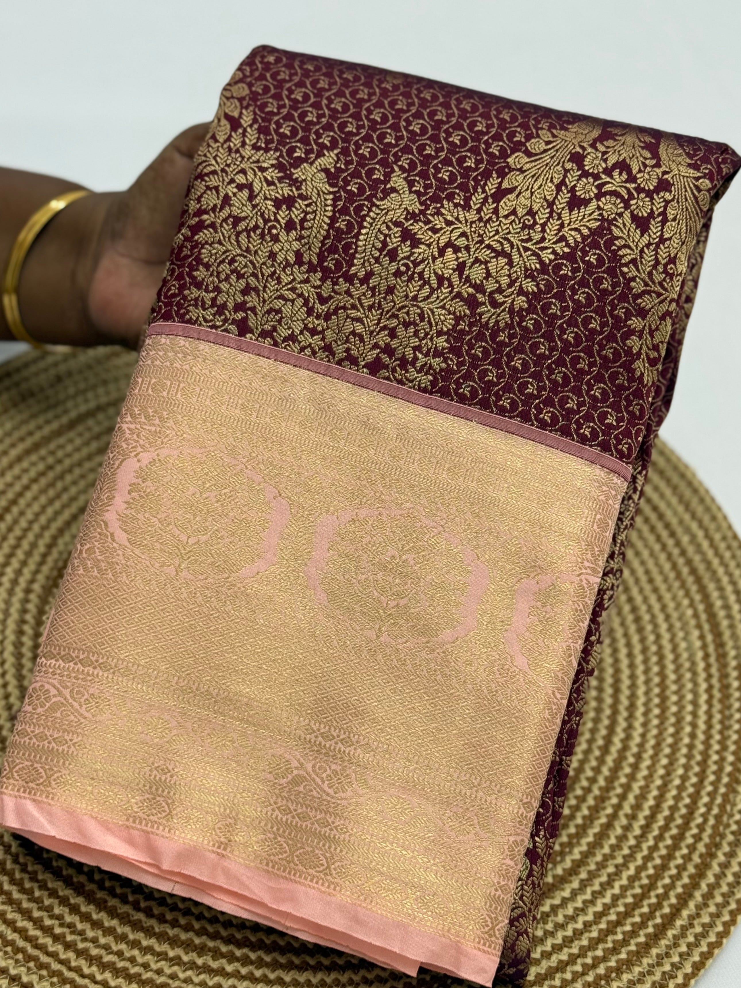 PREMIUM SEMI KANCHI SILK SAREE - ROYAL MAROON