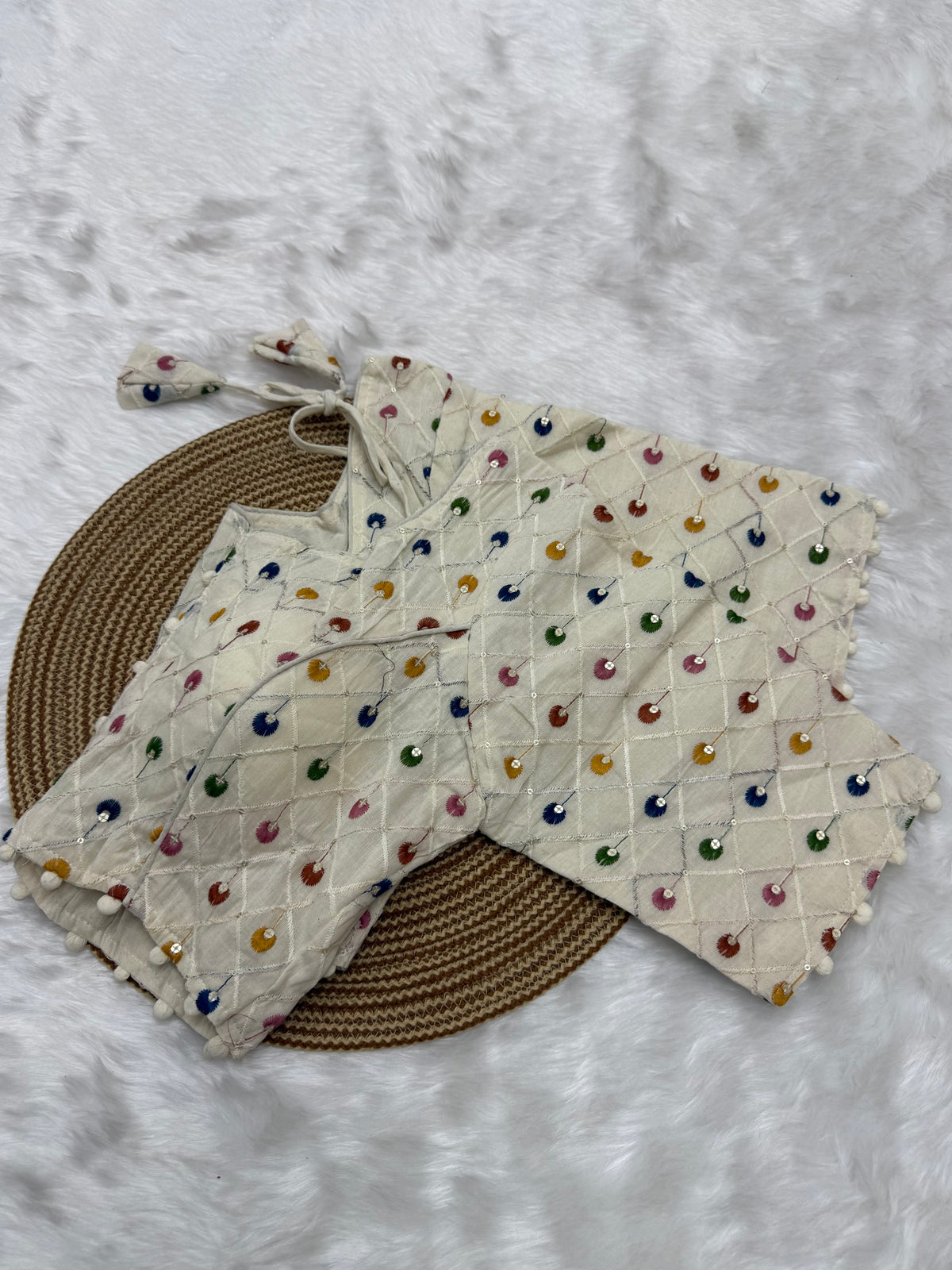 DESIGNER EMBRO-SEQUIN WORK BLOUSE - OFF WHITE