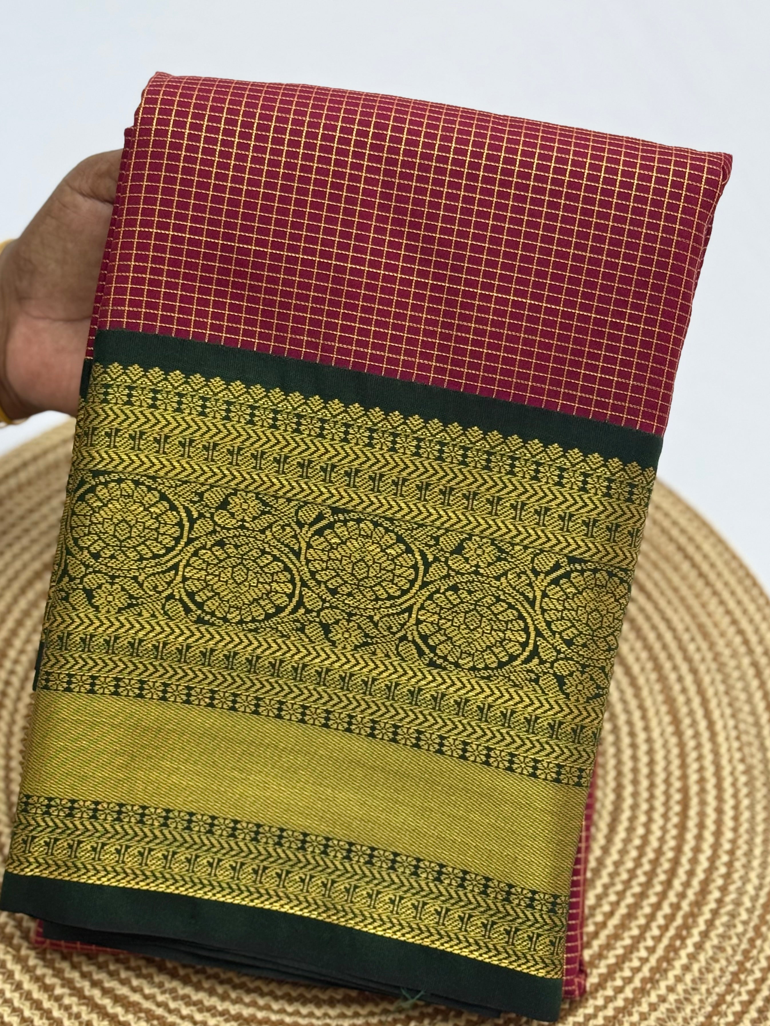 PREMIUM SEMI KANCHI SILK SAREE - VINTAGE MARRON