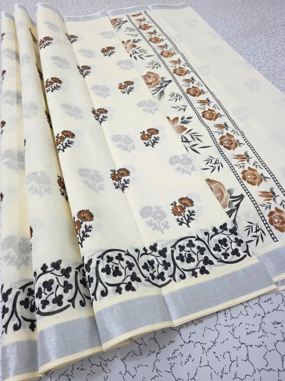 PRINTED WORK KERALA COTTON SAREES