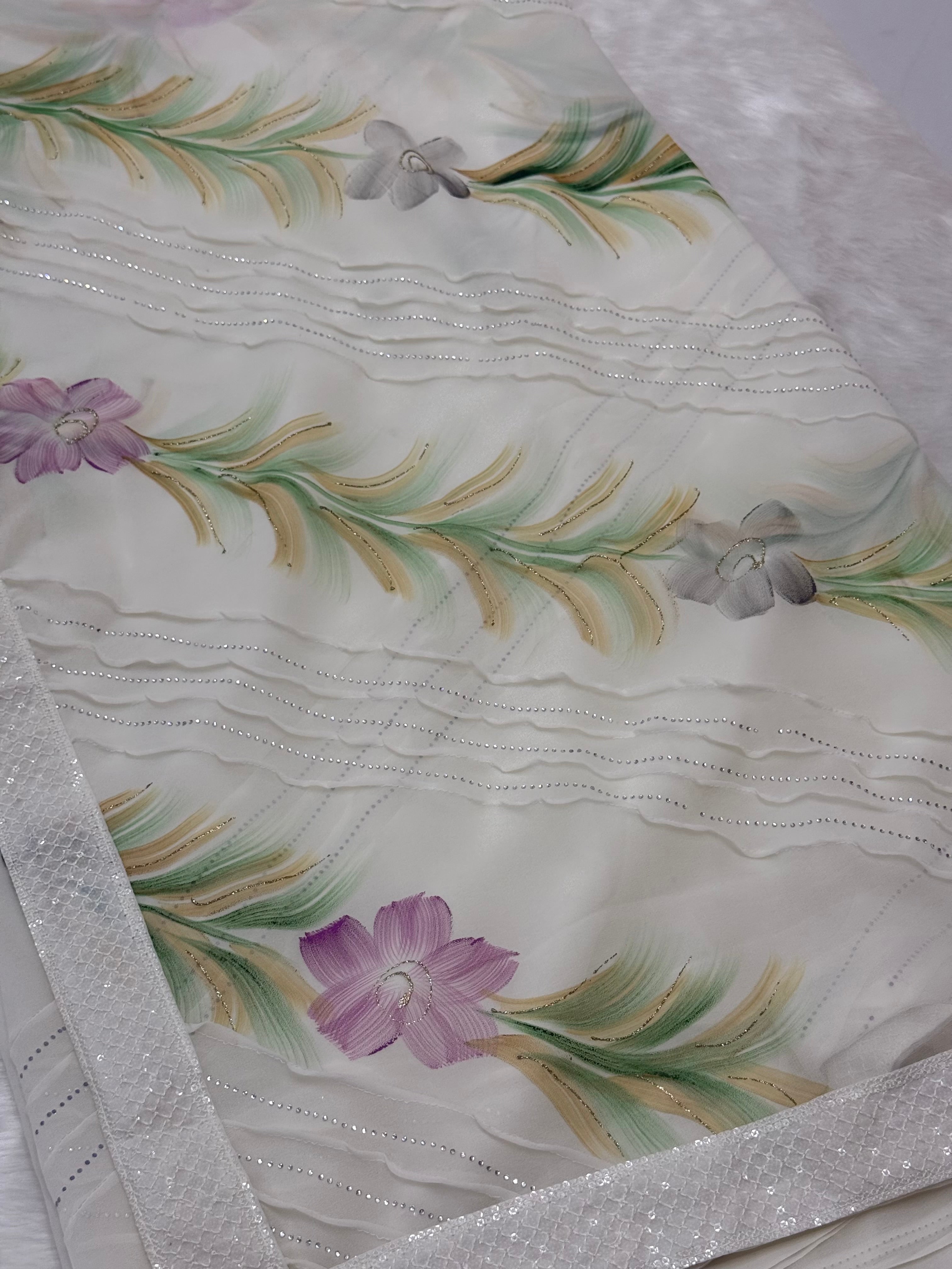 PREMIUM DESIGNER SOFT SATIN CREPE SAREE - OFFWHITE