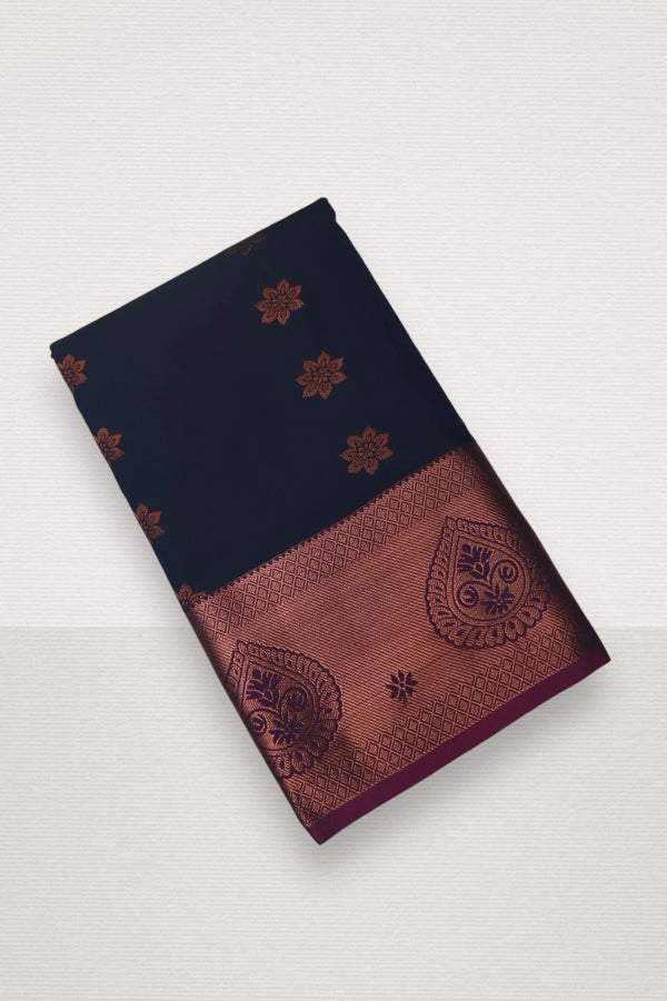 KARUNYA SPL SOFT SILK SAREE - NAVY BLUE