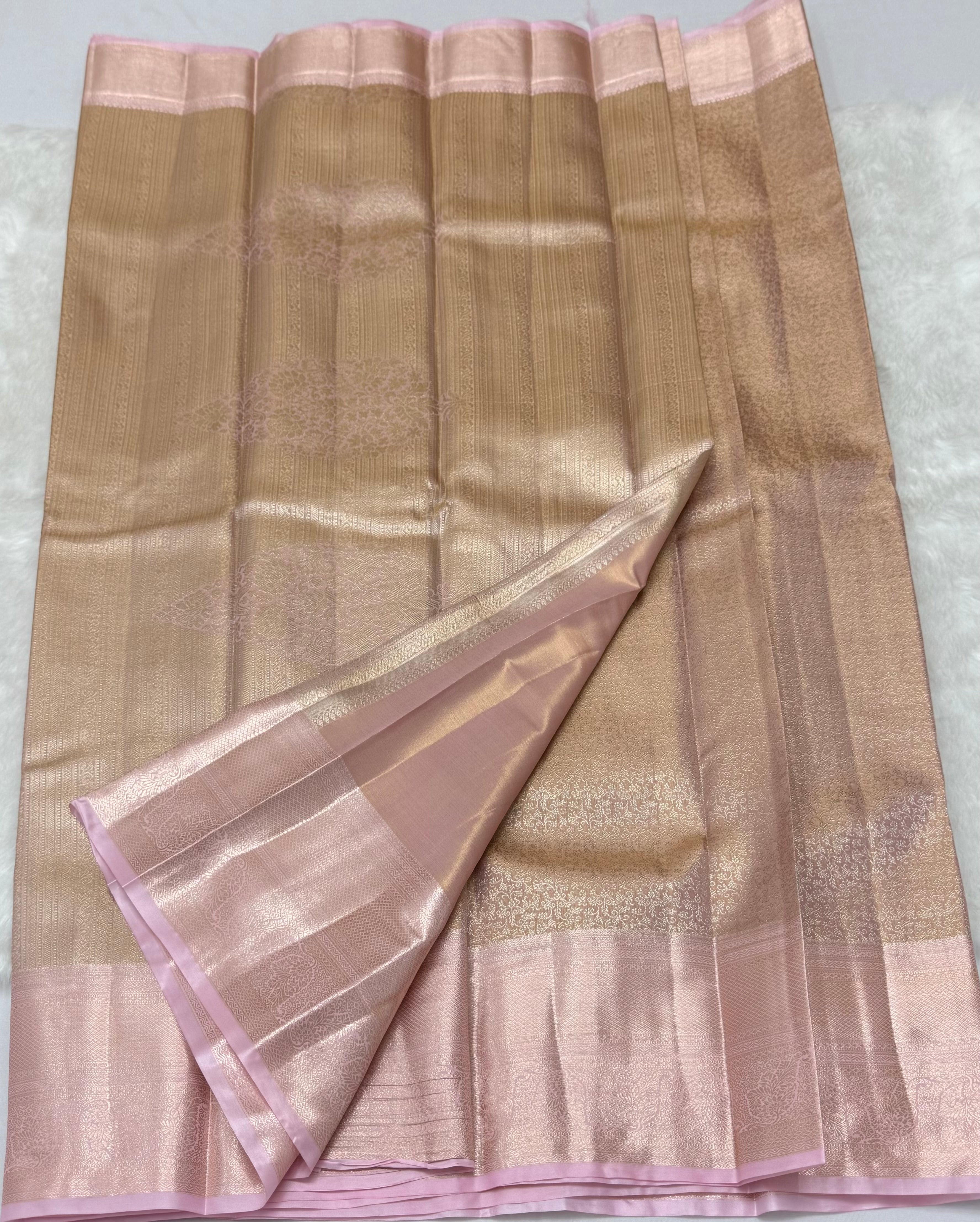 PREMIUM SEMI KANCHI TISSUE SILK SAREE -  SOFT PASTEL PINK