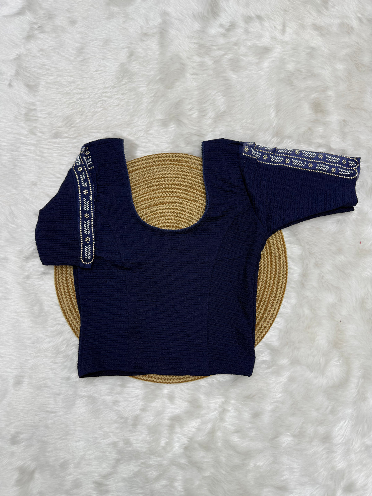 DESIGNER BEADWORK STRETCHABLE BLOUSE - NAVY BLUE