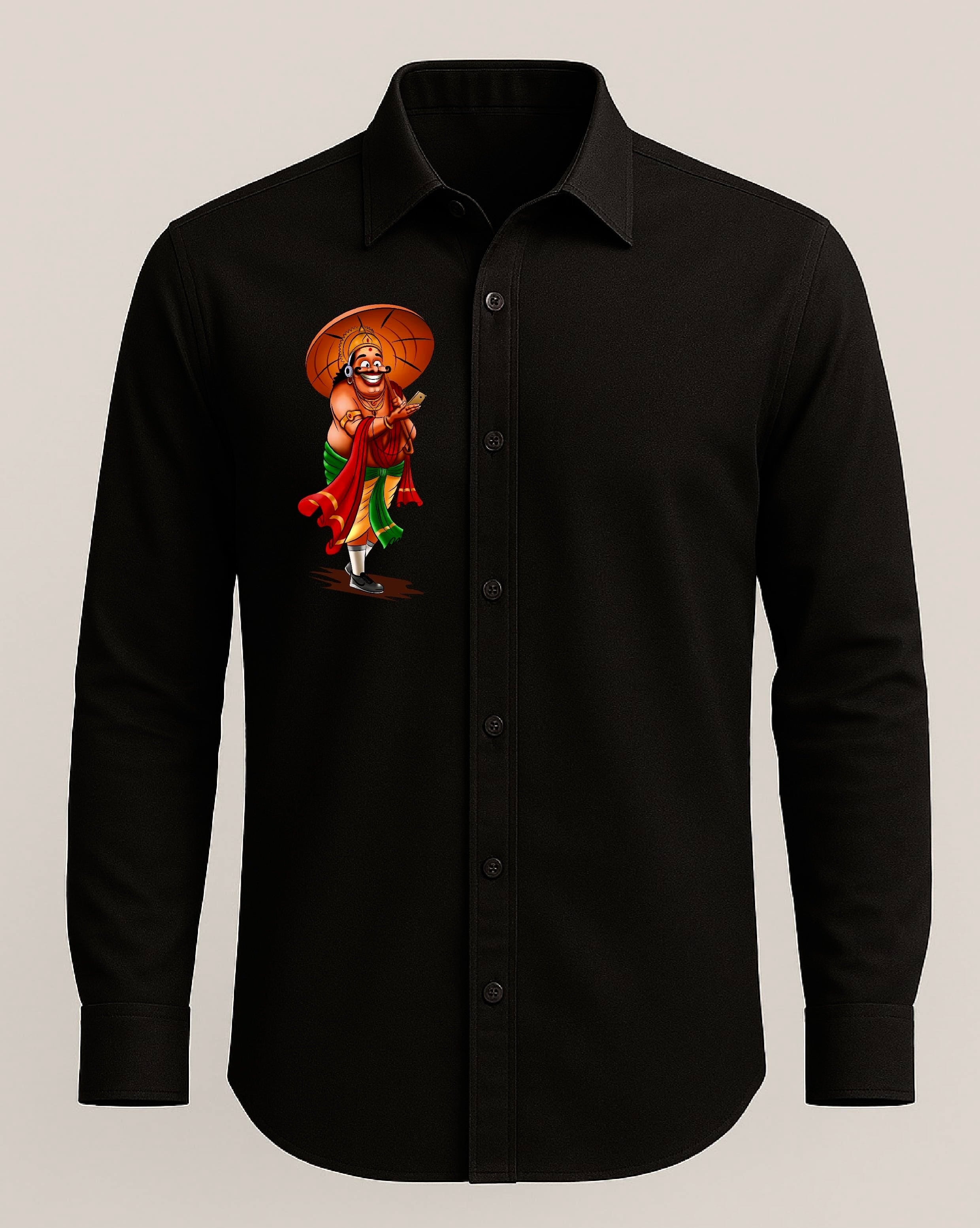 ONAM EDIT MEN'S PRINTED FULL SLEEVE SHIRT - BLACK