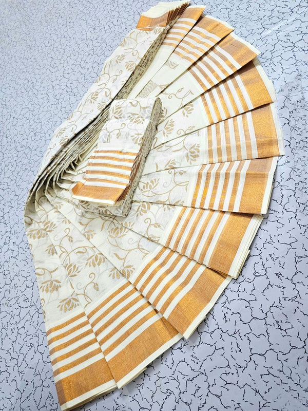 PRINTED WORK KERALA COTTON SAREES