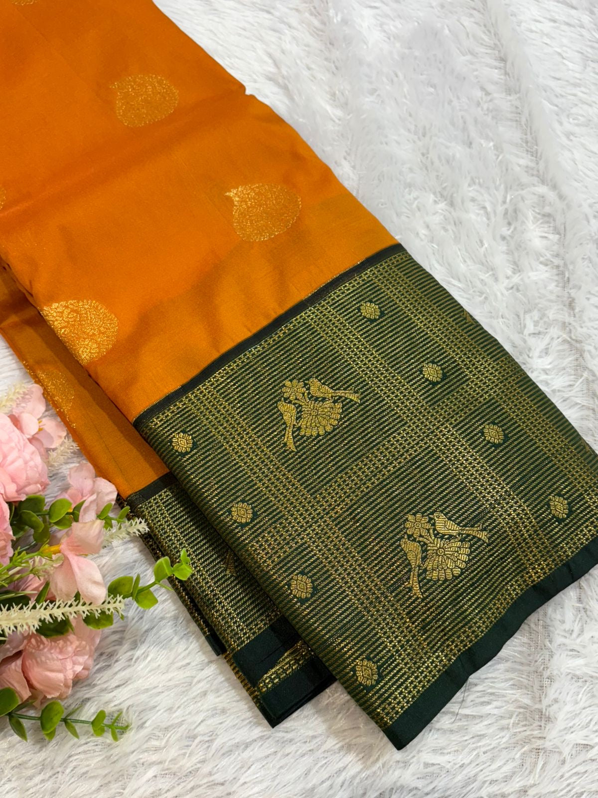 PREMIUM SEMI KANCHI SILK SAREE - TIGER ORANGE
