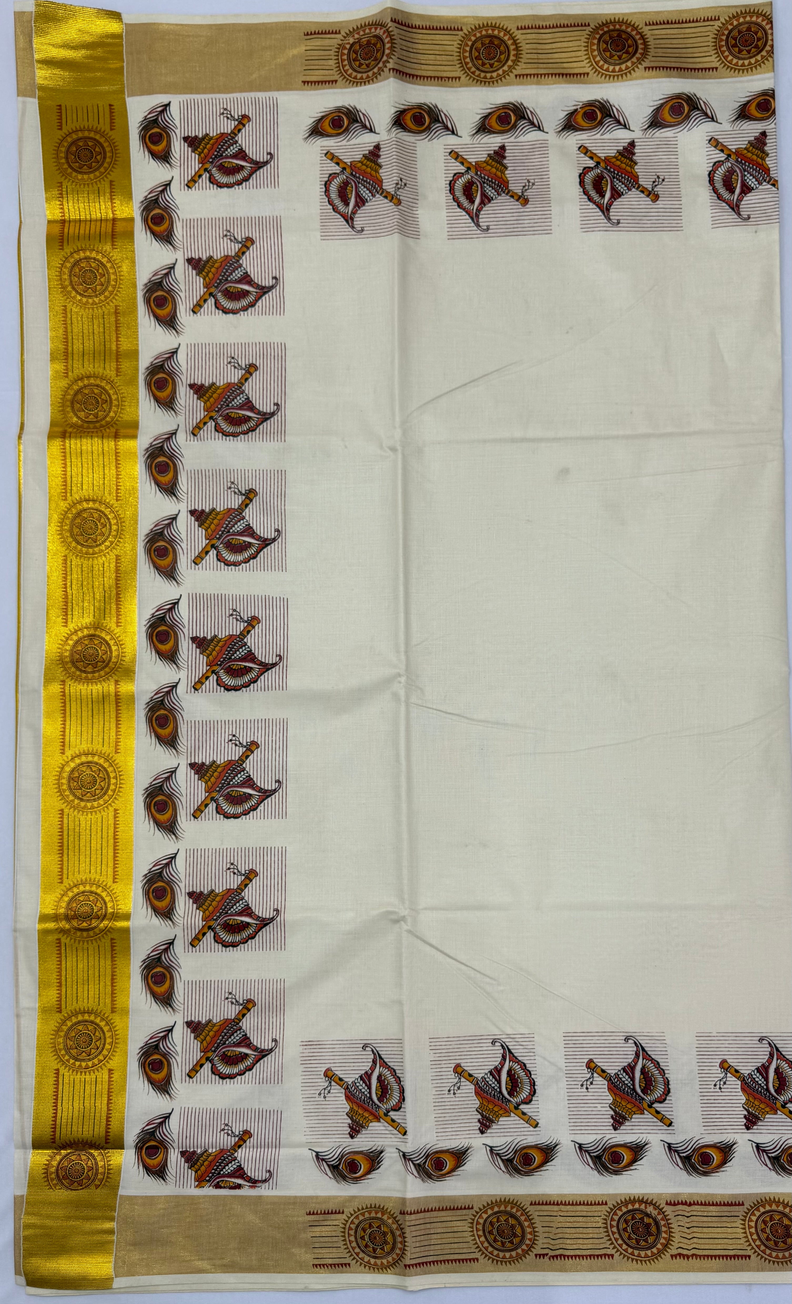 MURAL PAINTED/PRINTED KASAVU COTTON SAREE (GOLD)