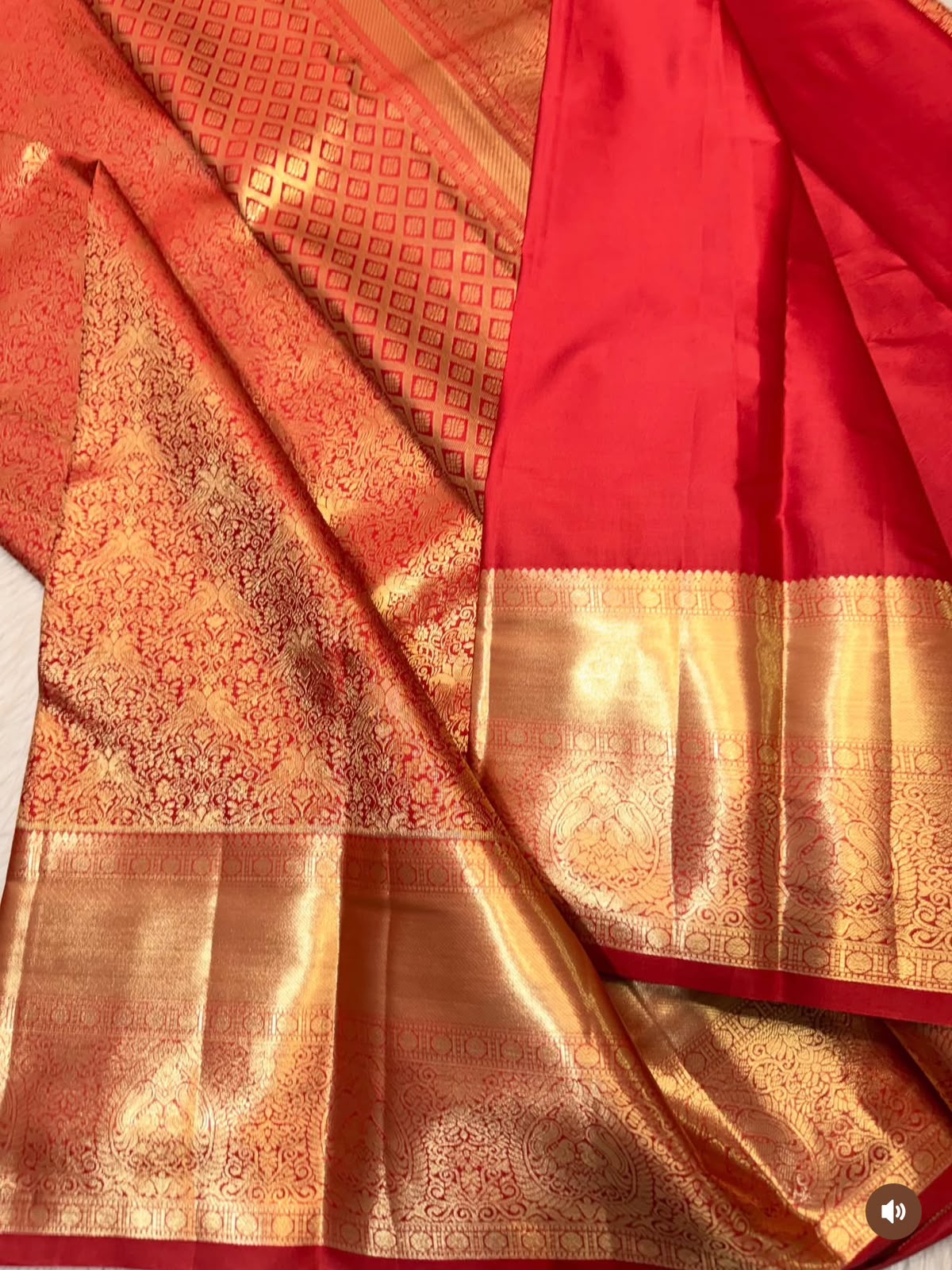 PREMIUM KANCHI BROCADE SILK SAREE - GOLDEN RED