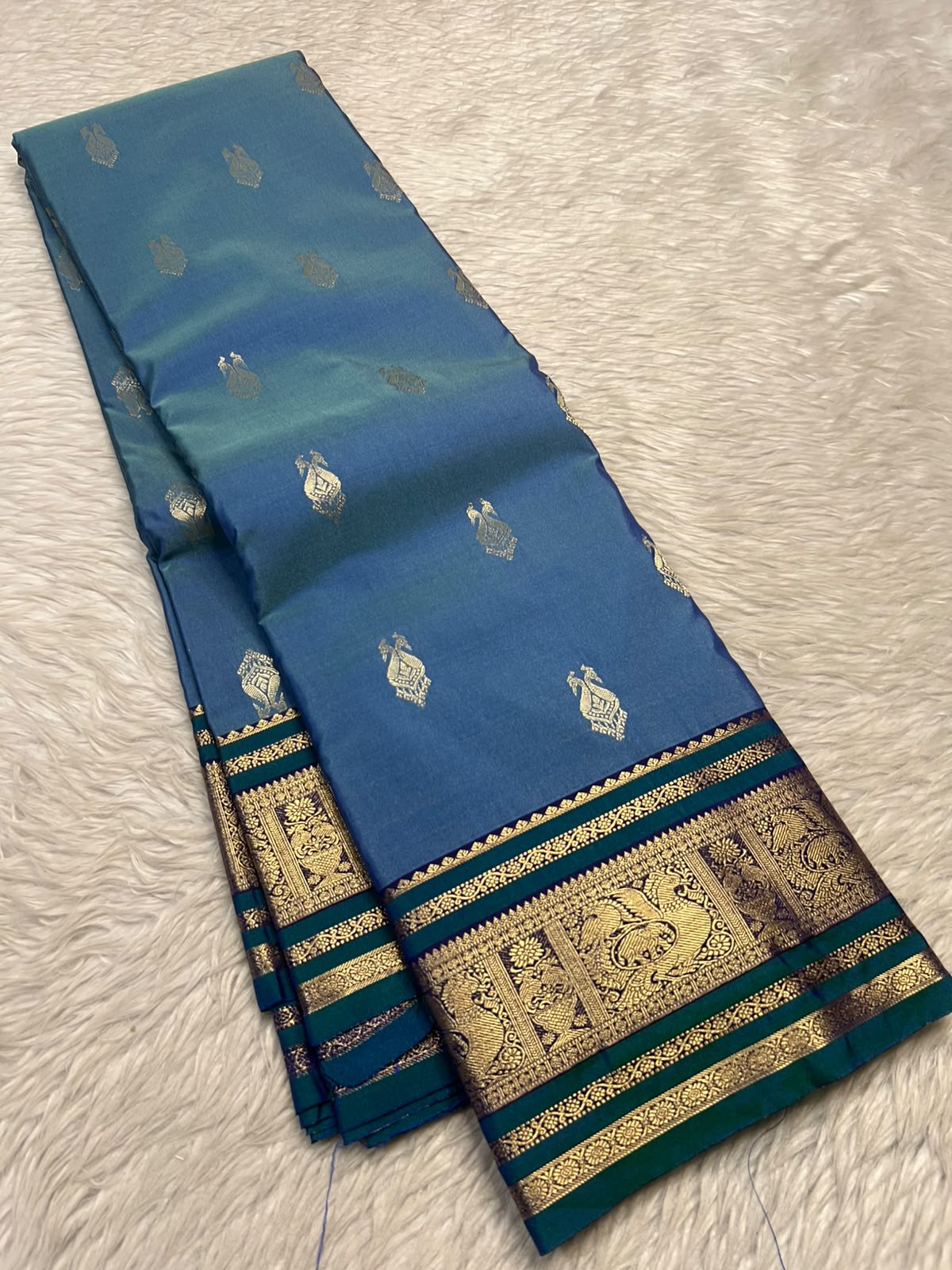 PREMIUM SEMI KANCHI SILK SAREE - STEEL BLUE