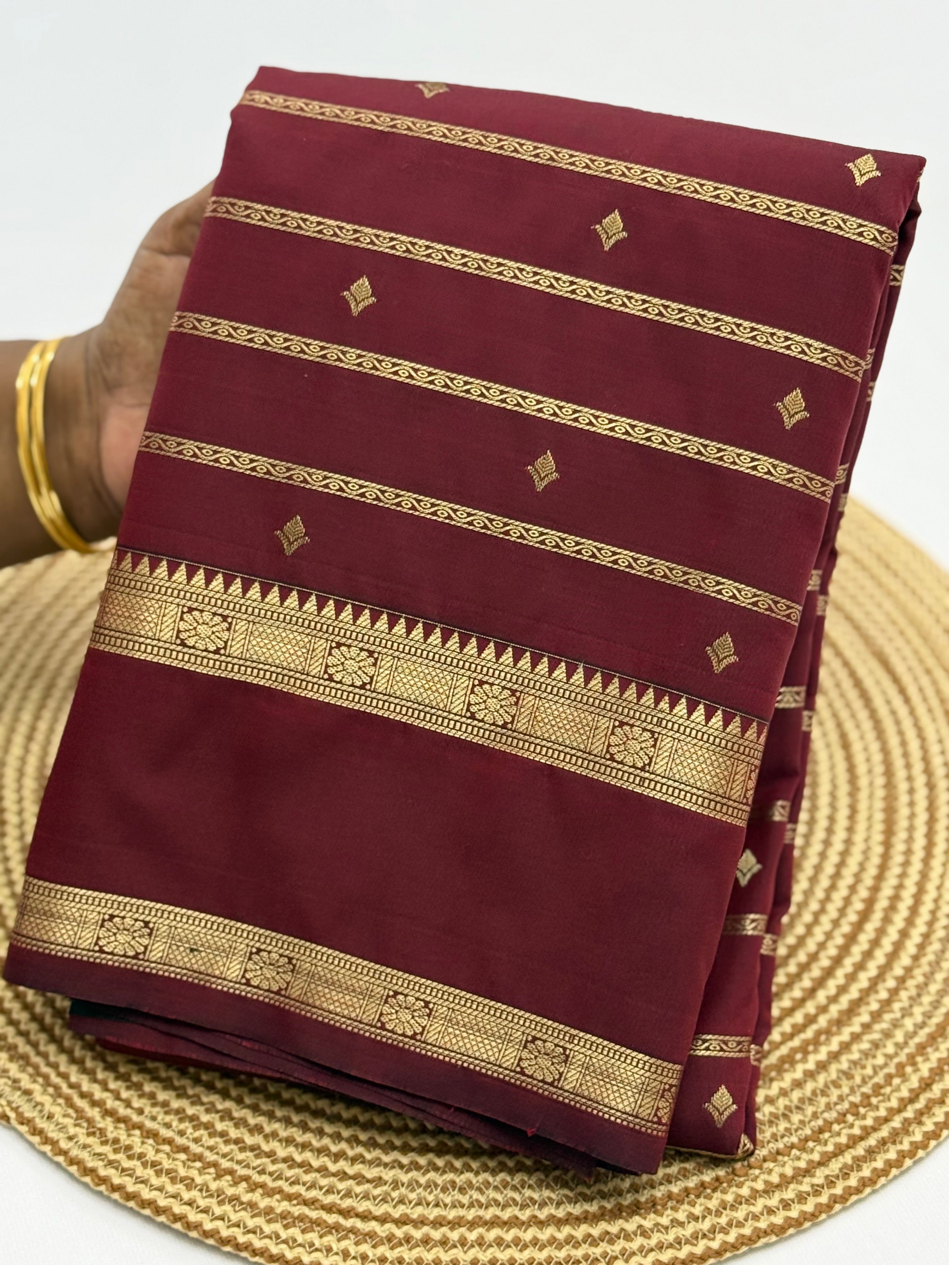 PREMIUM SEMI KANCHI SILK SAREE - DARK MARRON