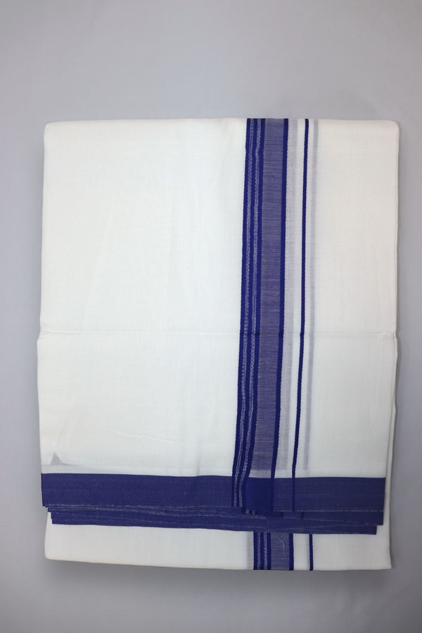 MEN'S DOUBLE DHOTI WHITE WITH FANCY BORDER - ROYAL BLUE