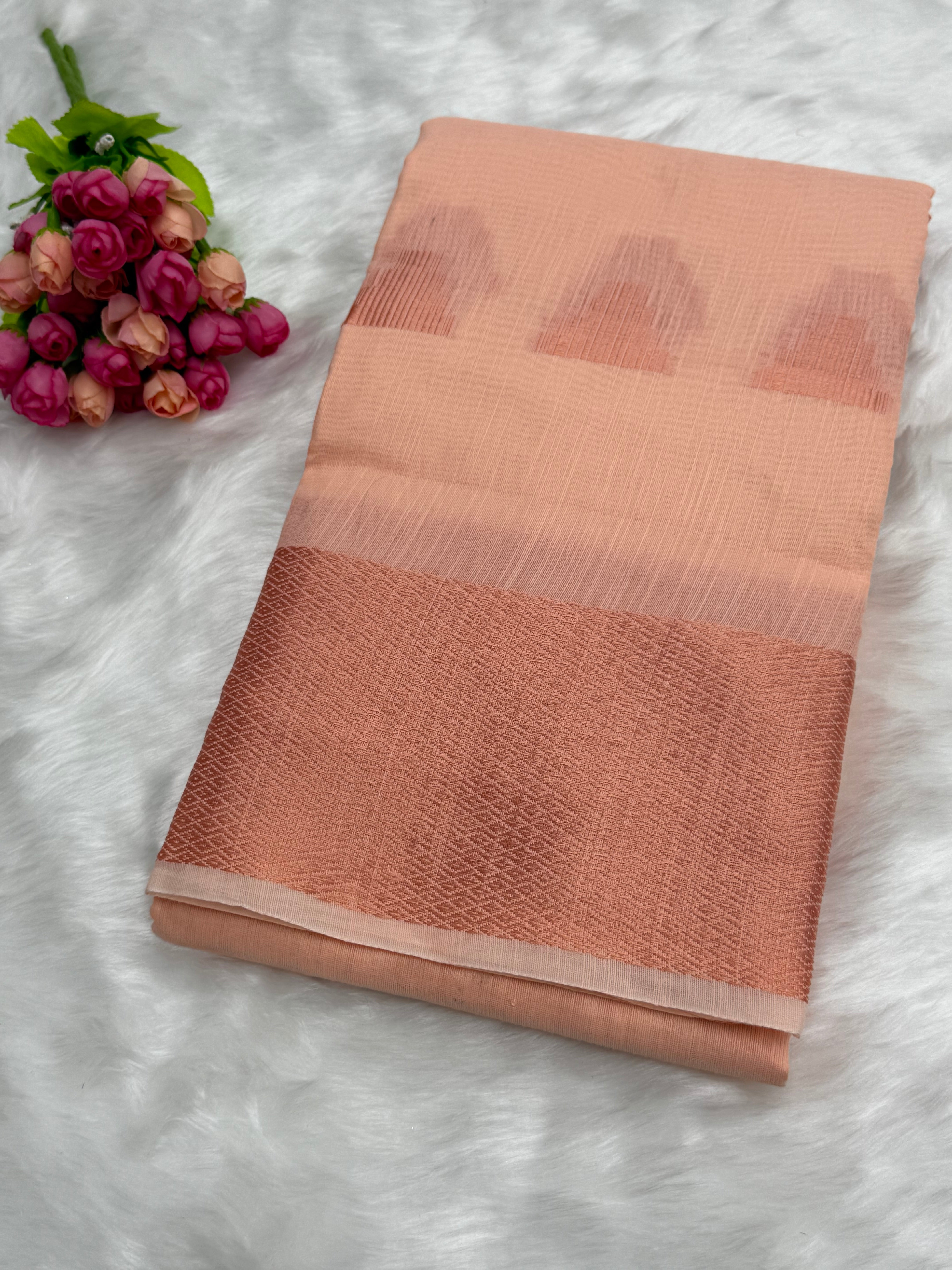 CHANDERI COTTON SILK SAREE - PEACH