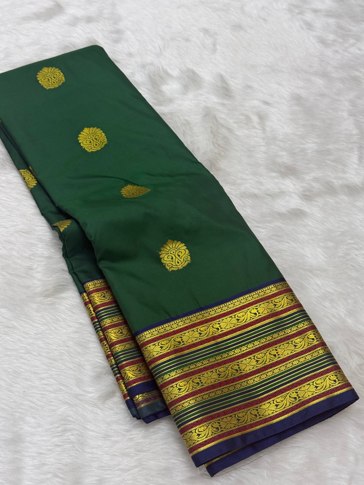 PREMIUM SEMI KANCHI SILK SAREE - LEAF GREEN