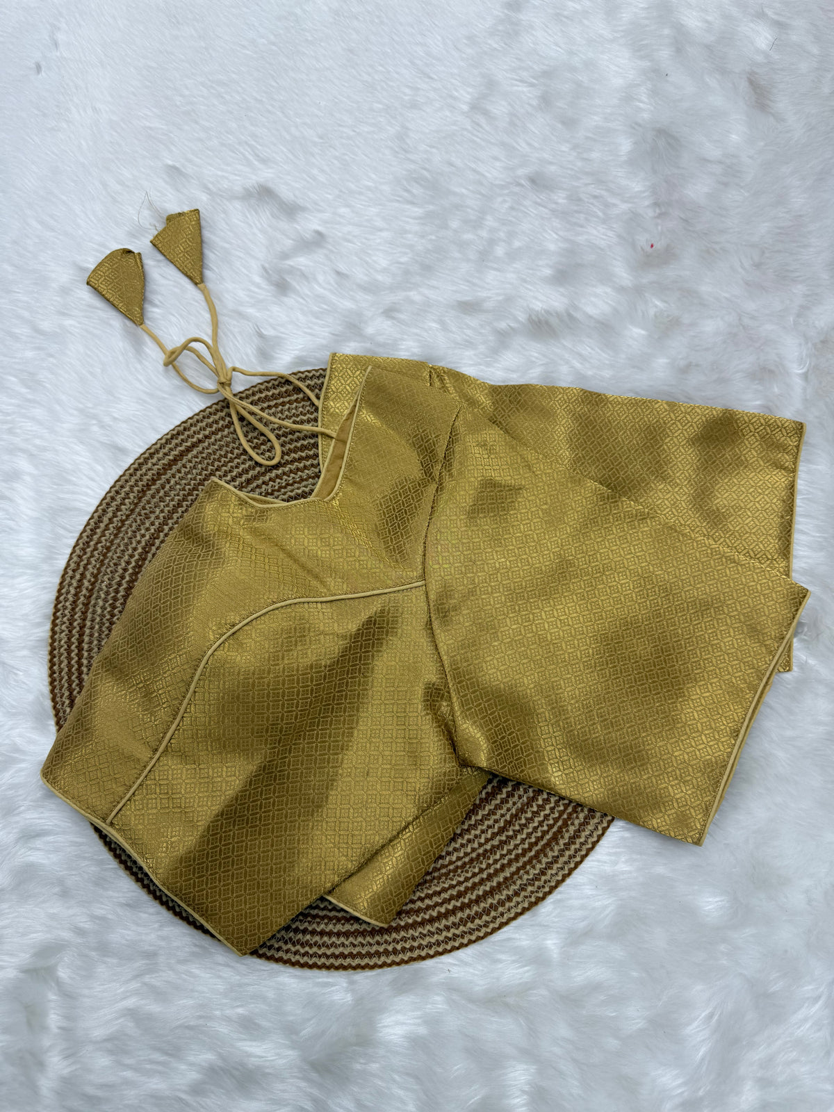 DESIGNER JACQUARD READY TO WEAR SAREE BLOUSE - GOLD