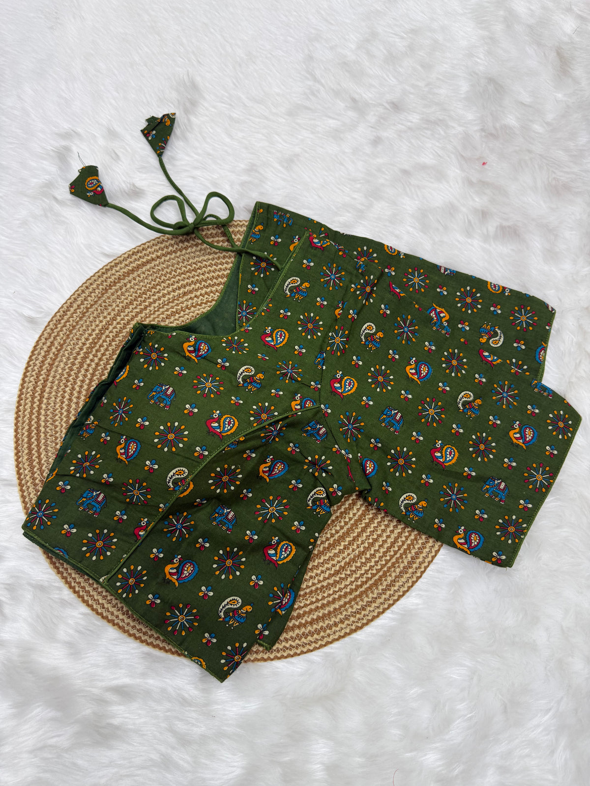 KALAMKARI PRINTED READYMADE BLOUSE - FERN GREEN