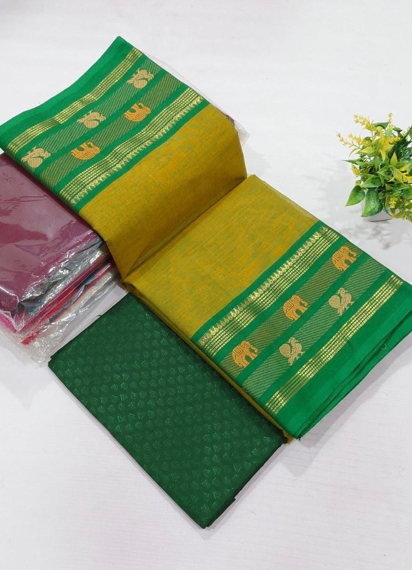 CHETTINAD COTTON FANCY SAREE - MUSTARD