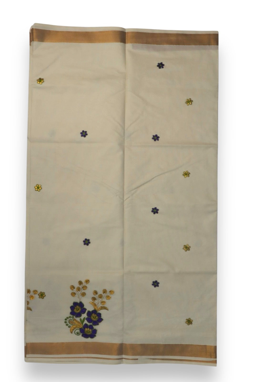 KASAVU COTTON FLORAL EMBROIDERY SAREE (BEIGE,GOLD)