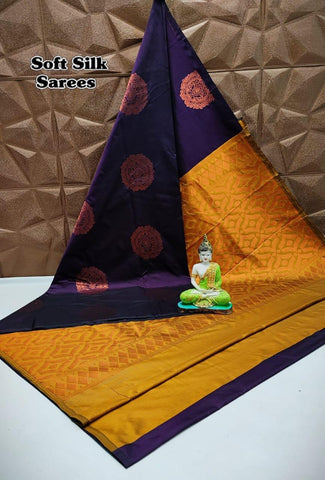 KANCHIPRAM SOFT SILK SAREES - EGGPLANT PURPLE