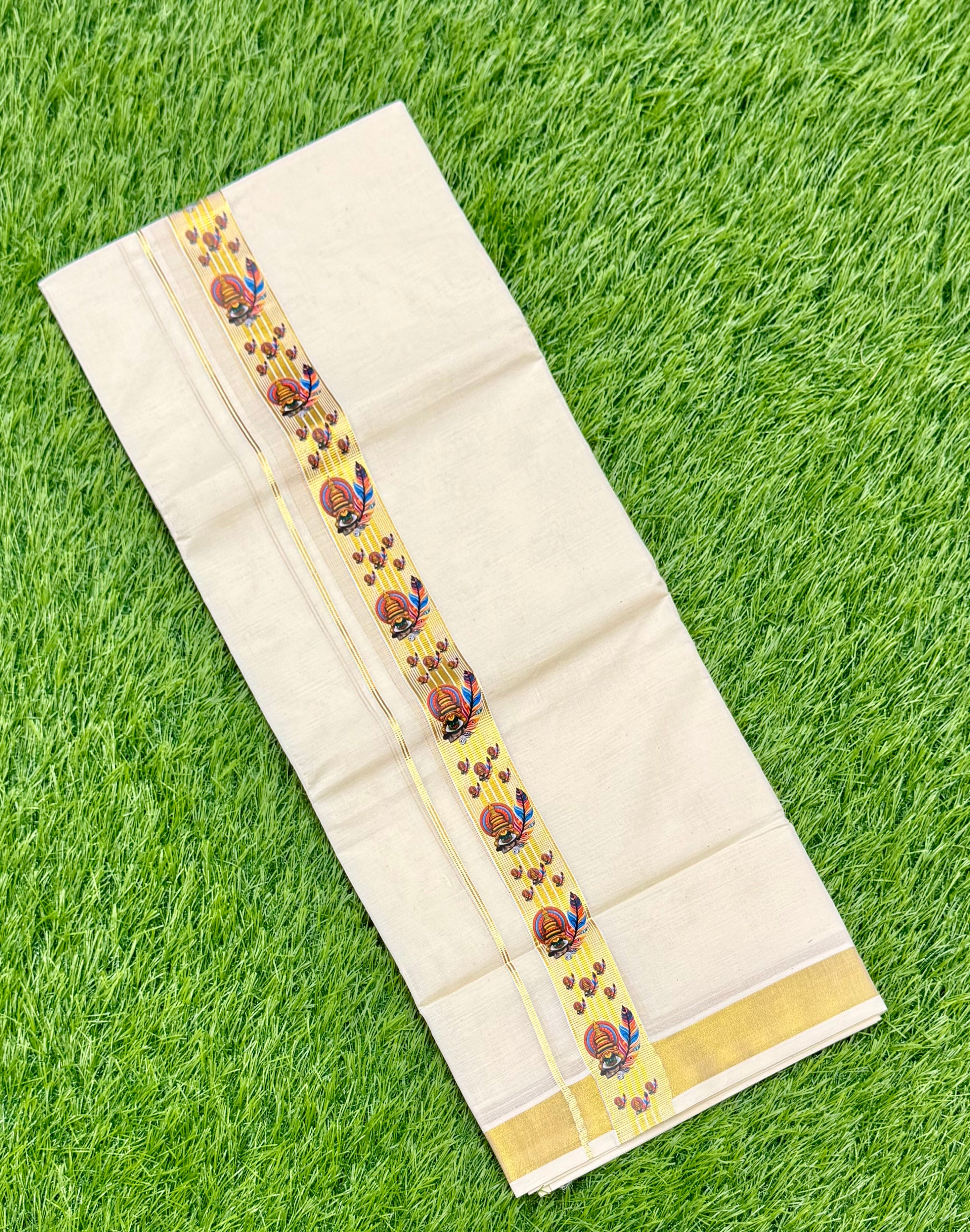 PREMIUM GOLDEN KASAVU PRINTED DOUBLE MUNDU