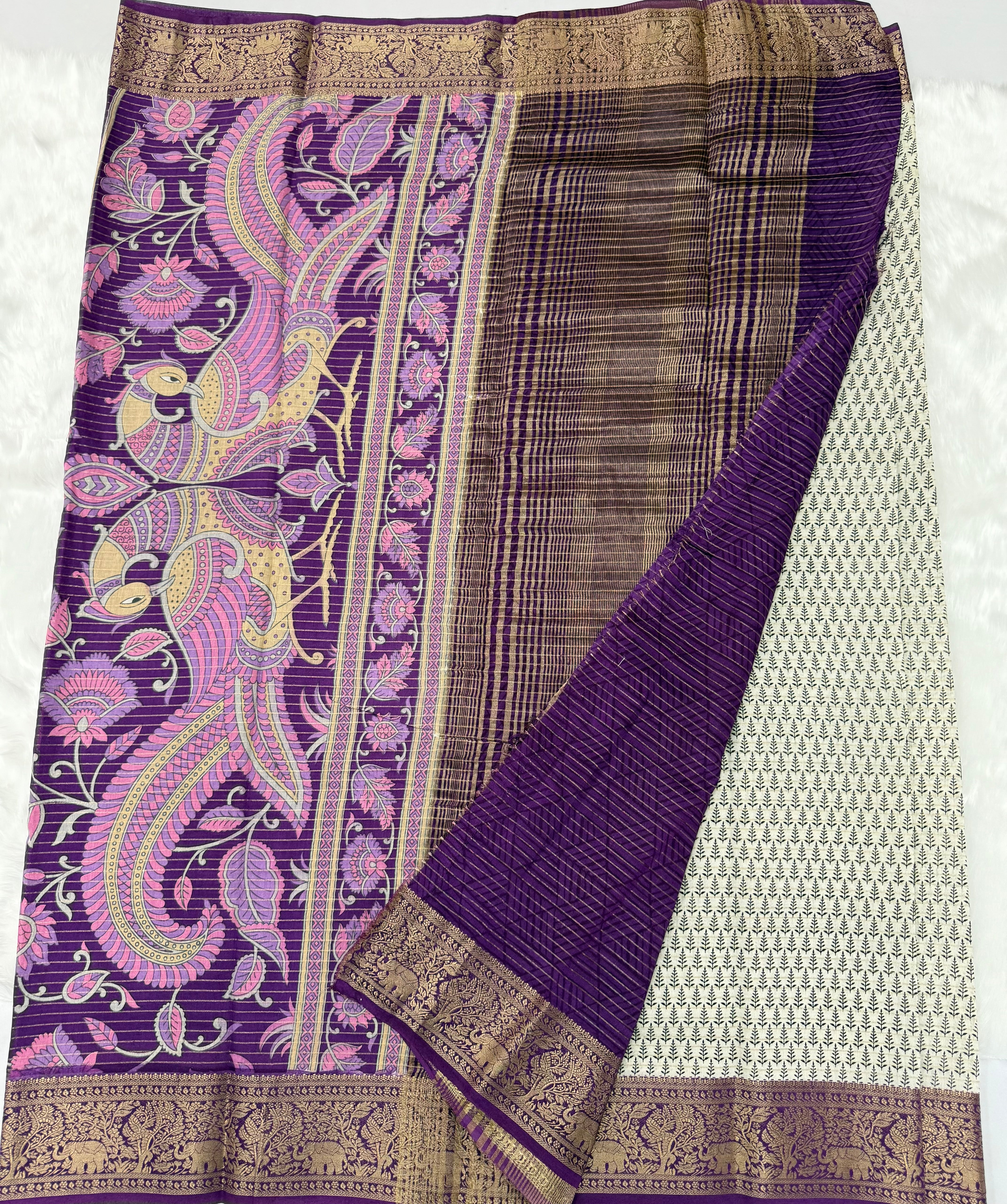 BEAUTIFUL FANCY COTTON SAREE - OFFWHITE