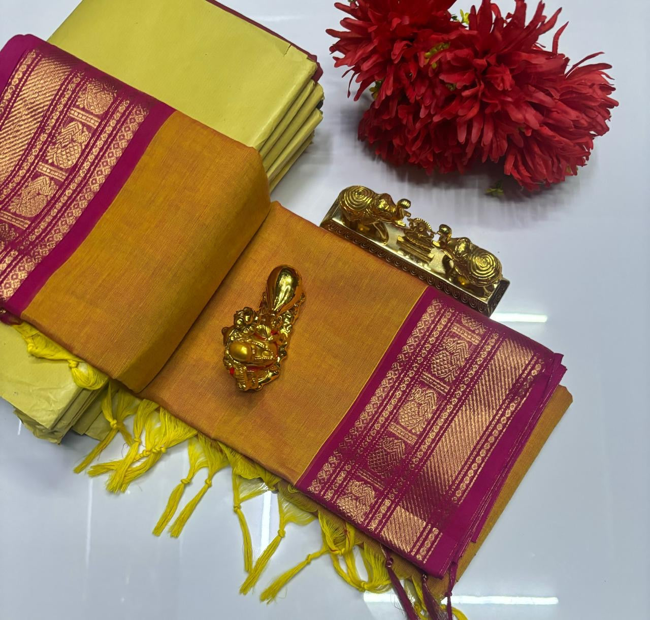 PURE KANCHI COTTON SAREES - YELLOW