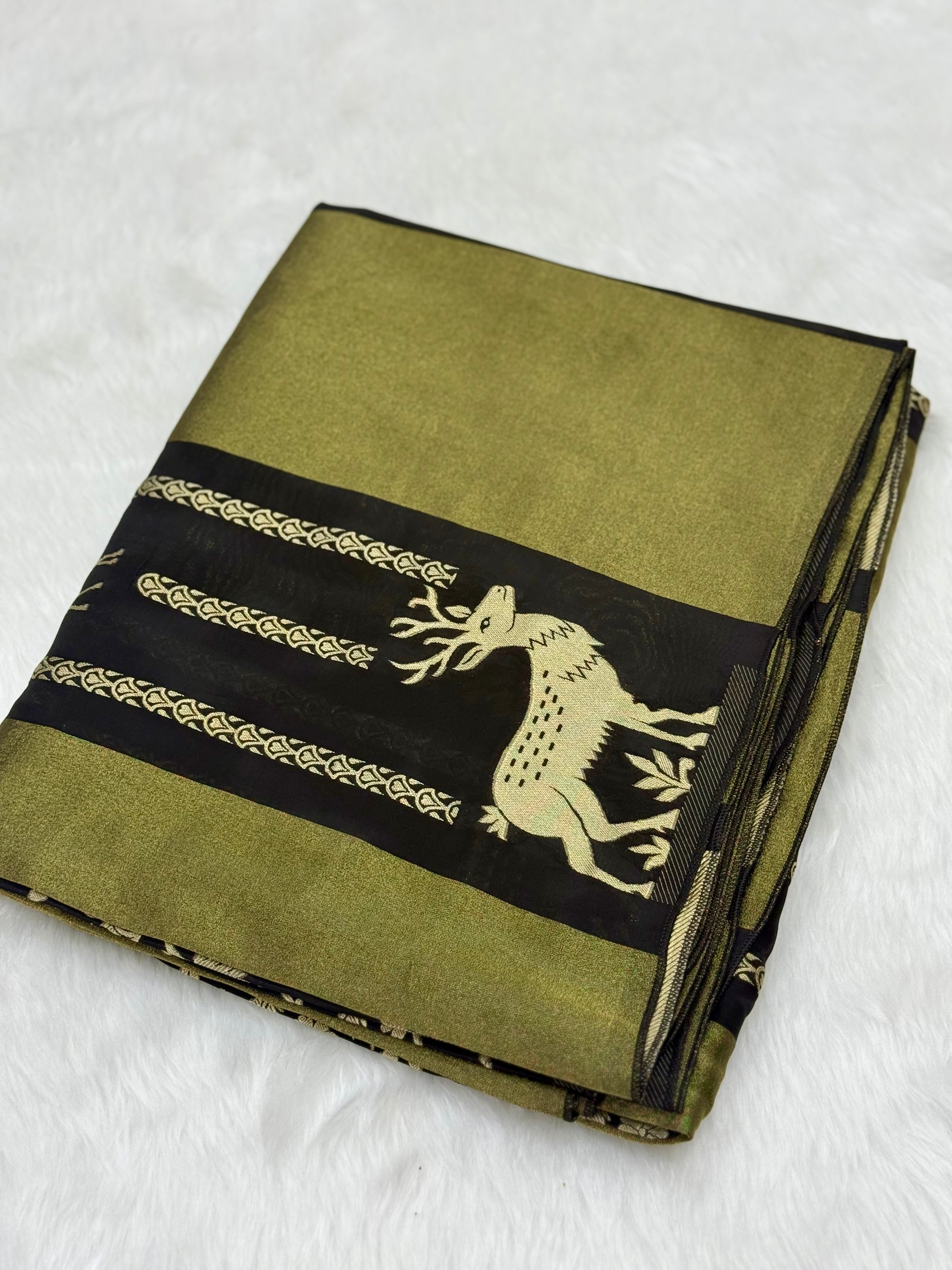 PREMIUM DEER EMBOSSED CHINON CREPE SAREES - BLACK