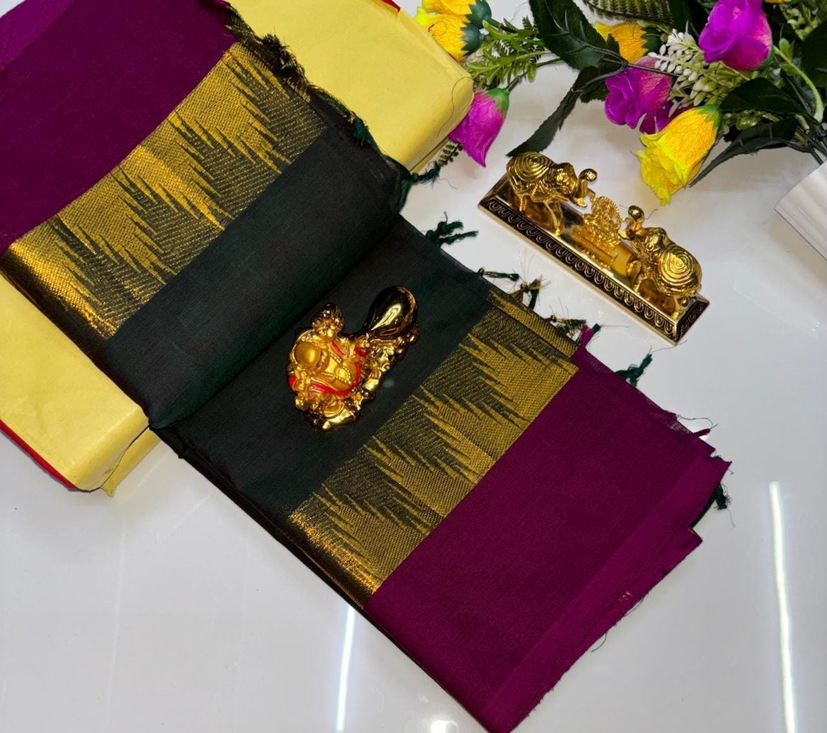 PURE KANCHI COTTON SAREES - SACRAMENTO GREEN