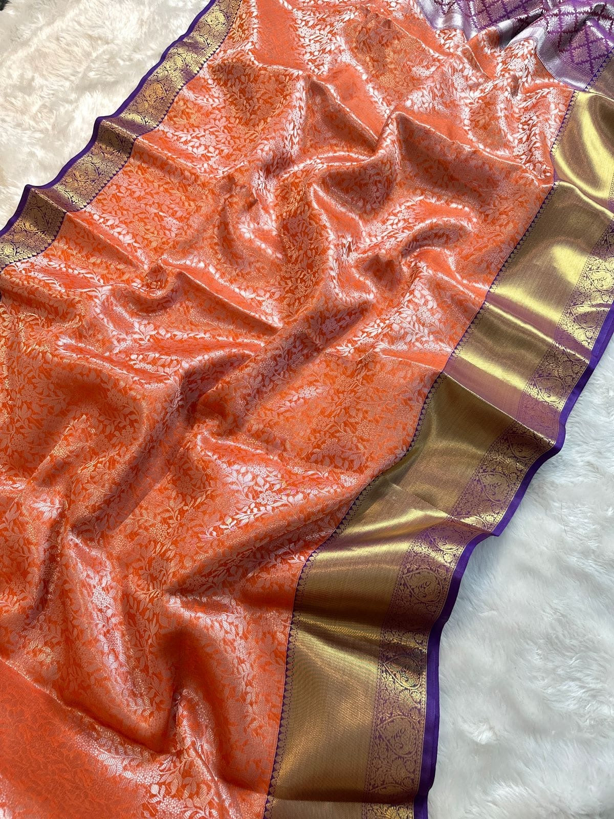 PREMIUM BANARAS TISSUE SILK SAREE - SALMON