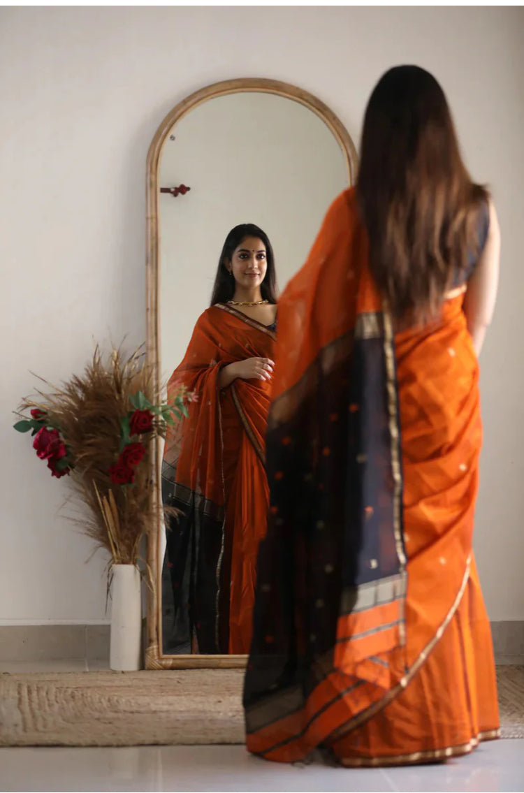 MAHESHWARI COTTON SILK SAREE - ORANGE