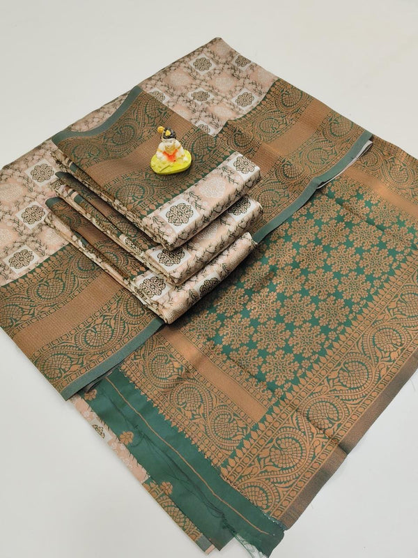 KUBERA ELITE BRIDAL FANCY SILK SAREE - CREAM & GREEN