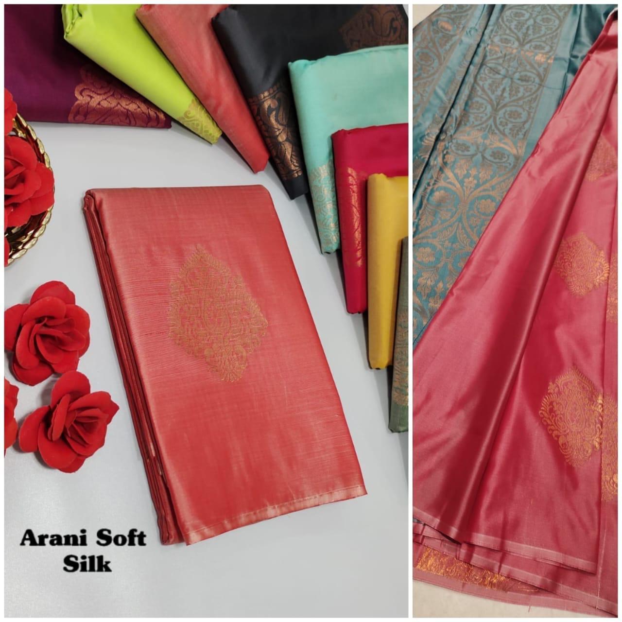 ARANI SOFT SILK SAREES - BRICK PINK