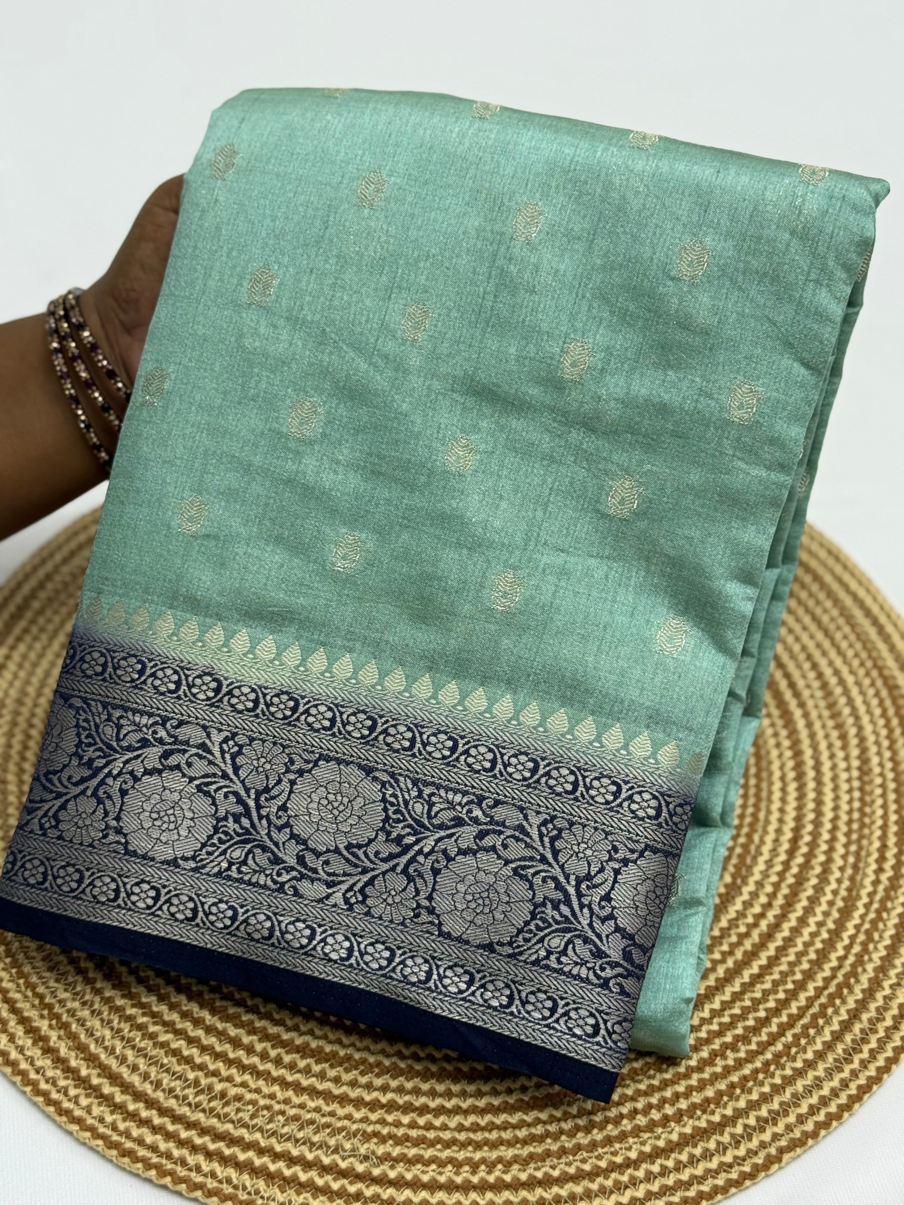 BEAUTIFUL TUSSAR SILK SAREE - LIGHT CYAN