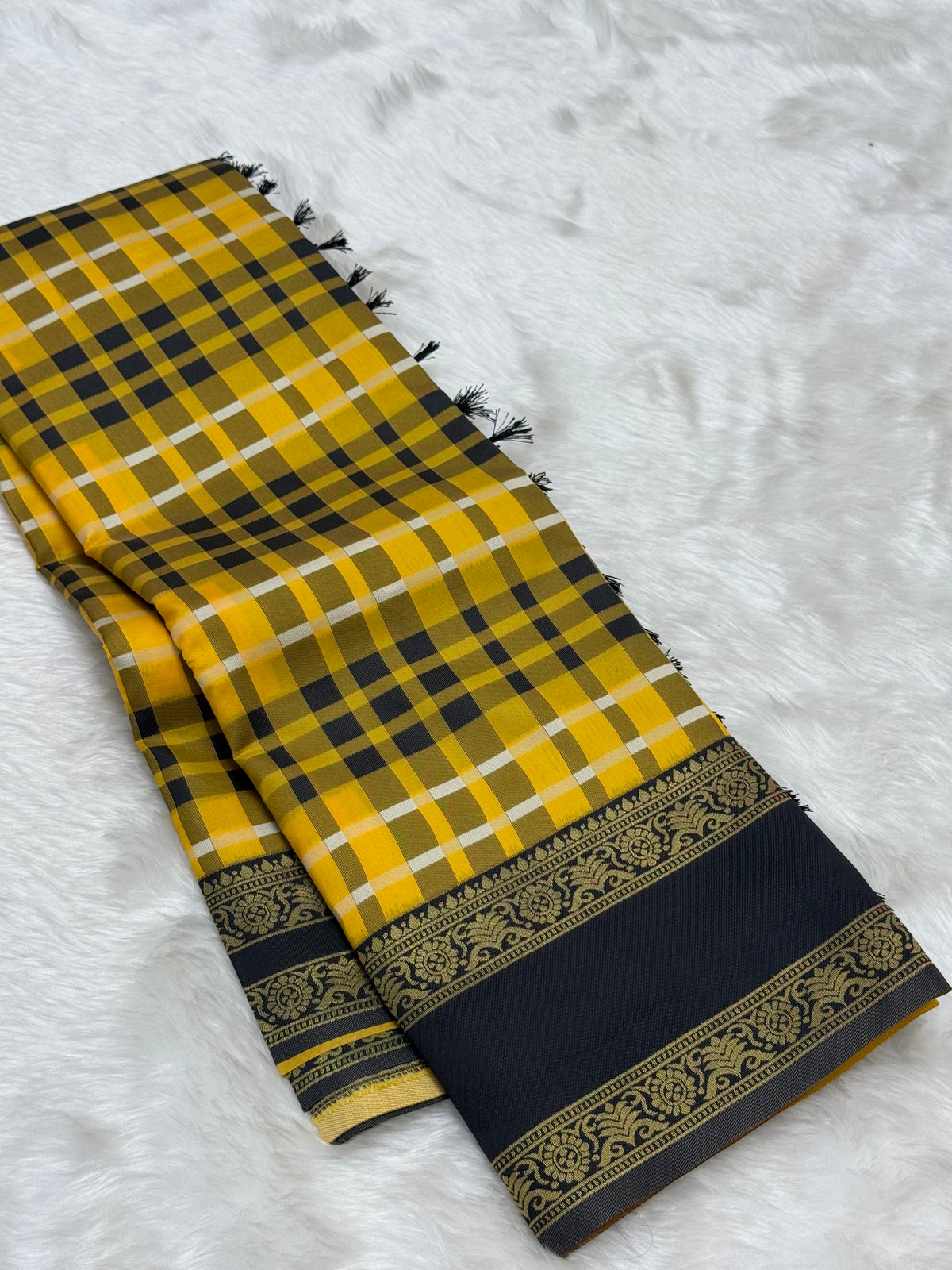 SEMI SILK BURBERRY CHECKS SAREE WITH BLOUSE - MULTI COLOUR