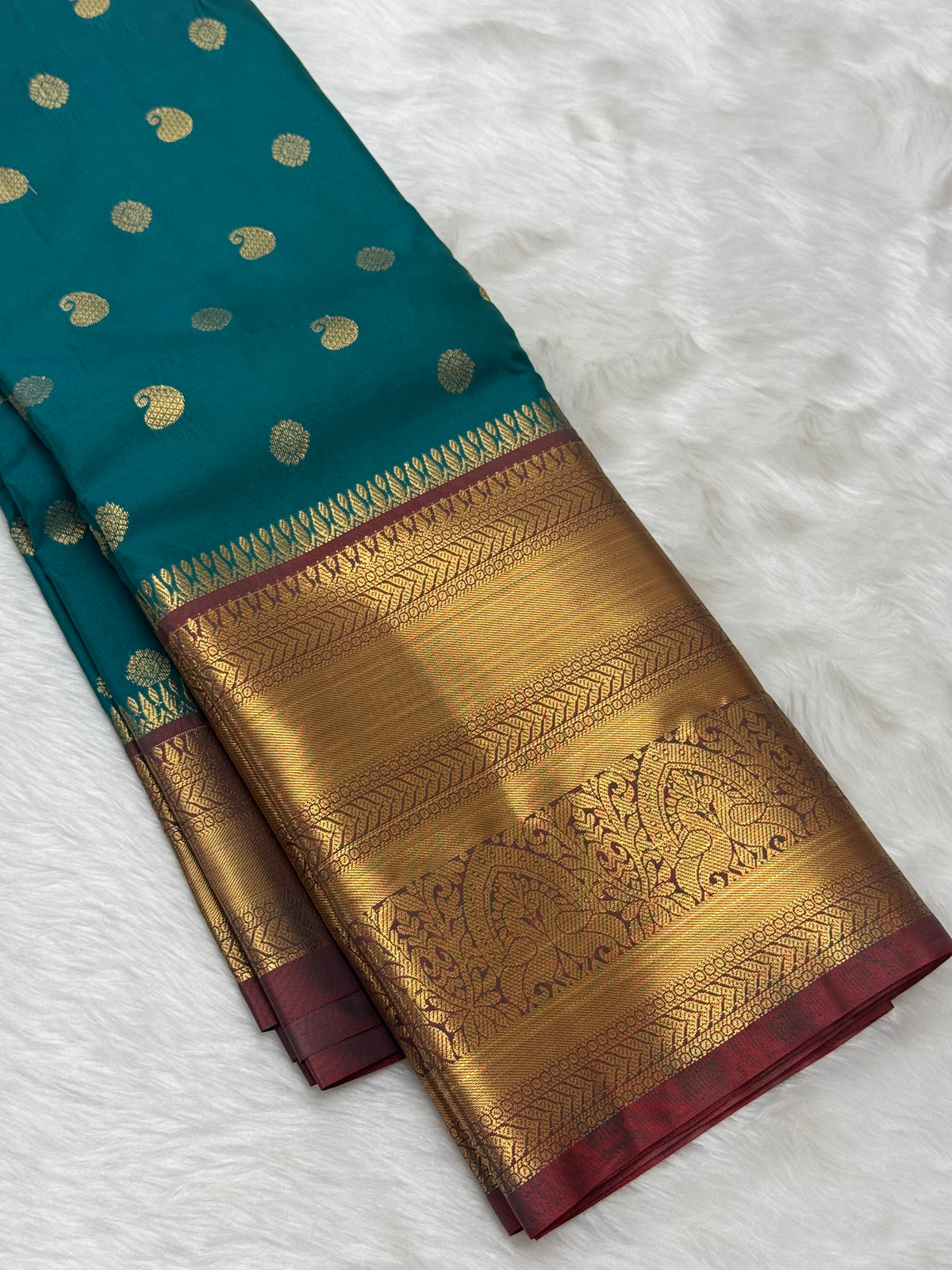 PREMIUM SEMI KANCHI SILK SAREE - PEACOCK GREEN