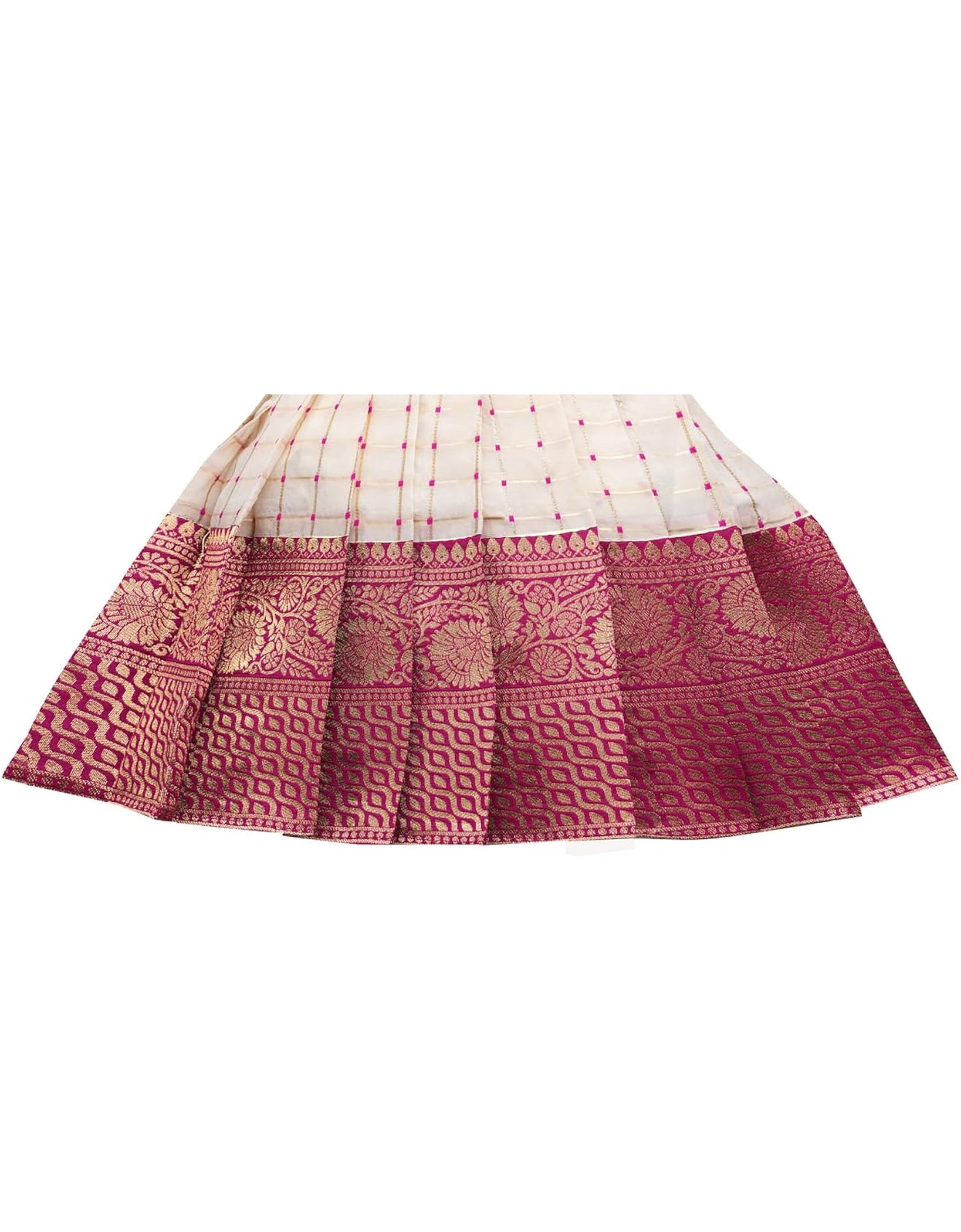 BABY GIRLS PATTU PAVADAI TAPETA SILK FROCK - PINK & OFF WHITE