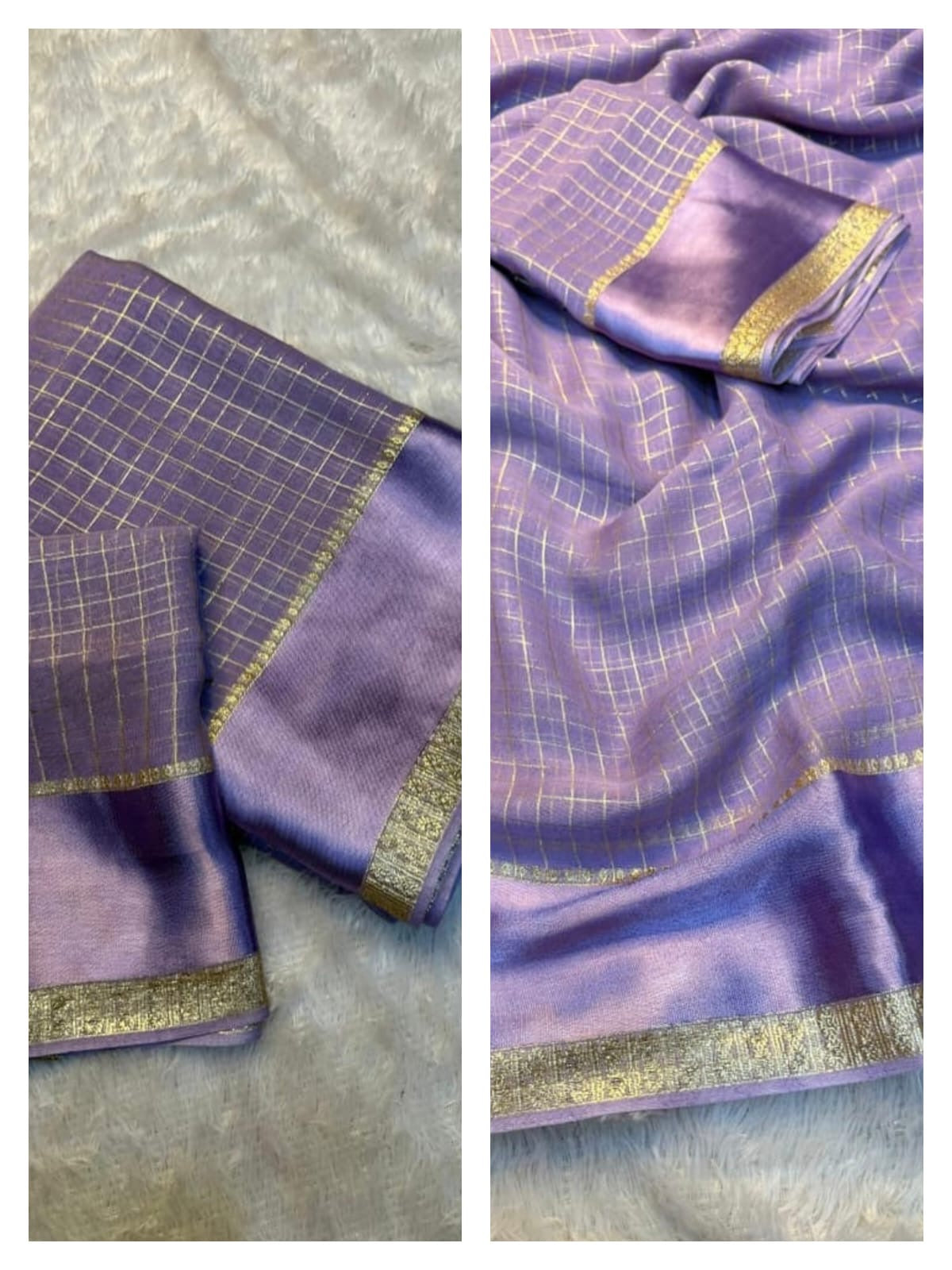 PARTYWEAR  VISCOSE GEORGETTE SAREE WITH SATIN BORDER - LAVENDER