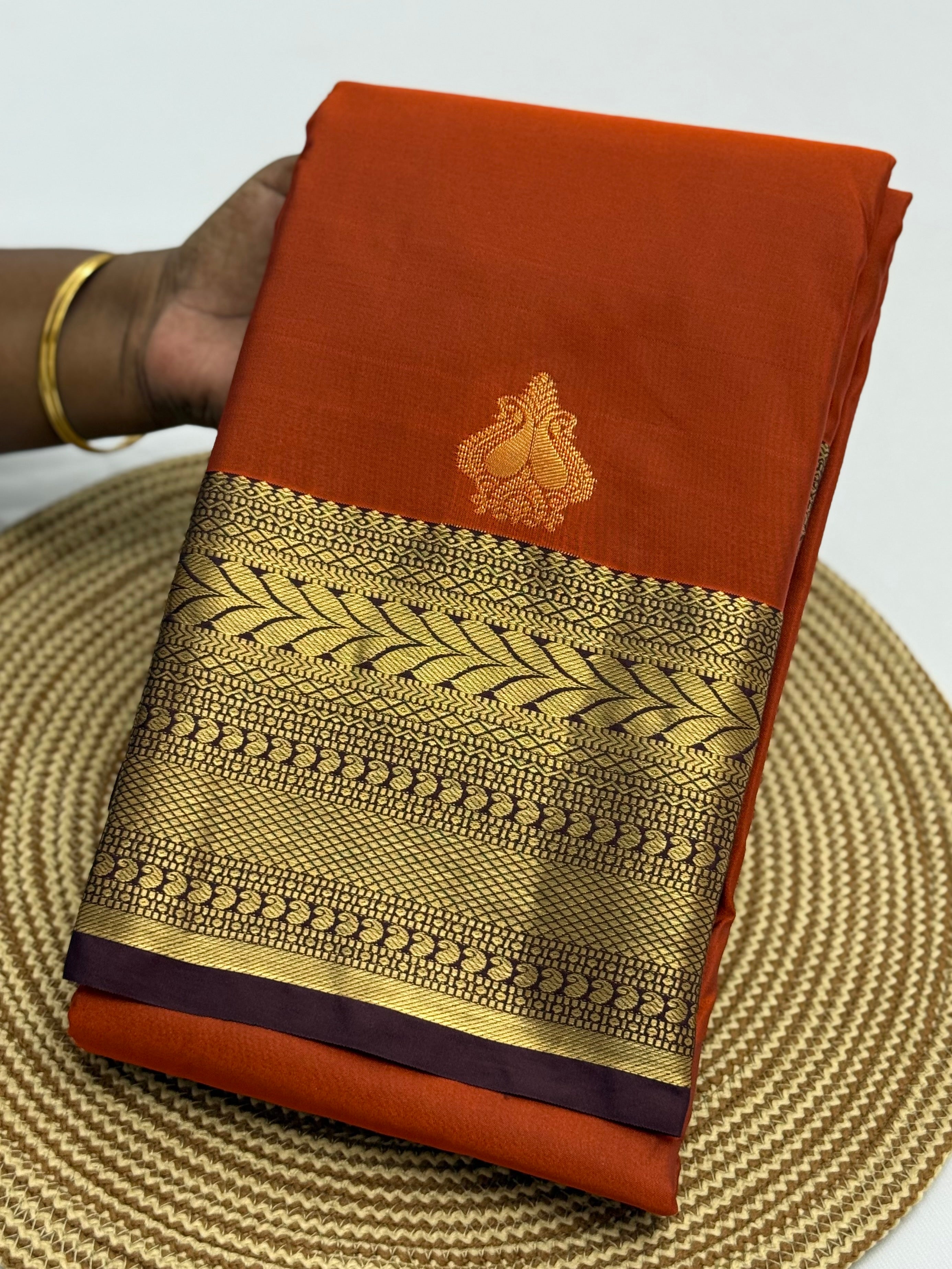 PREMIUM SEMI KANCHI SILK SAREE - RUST ORANGE