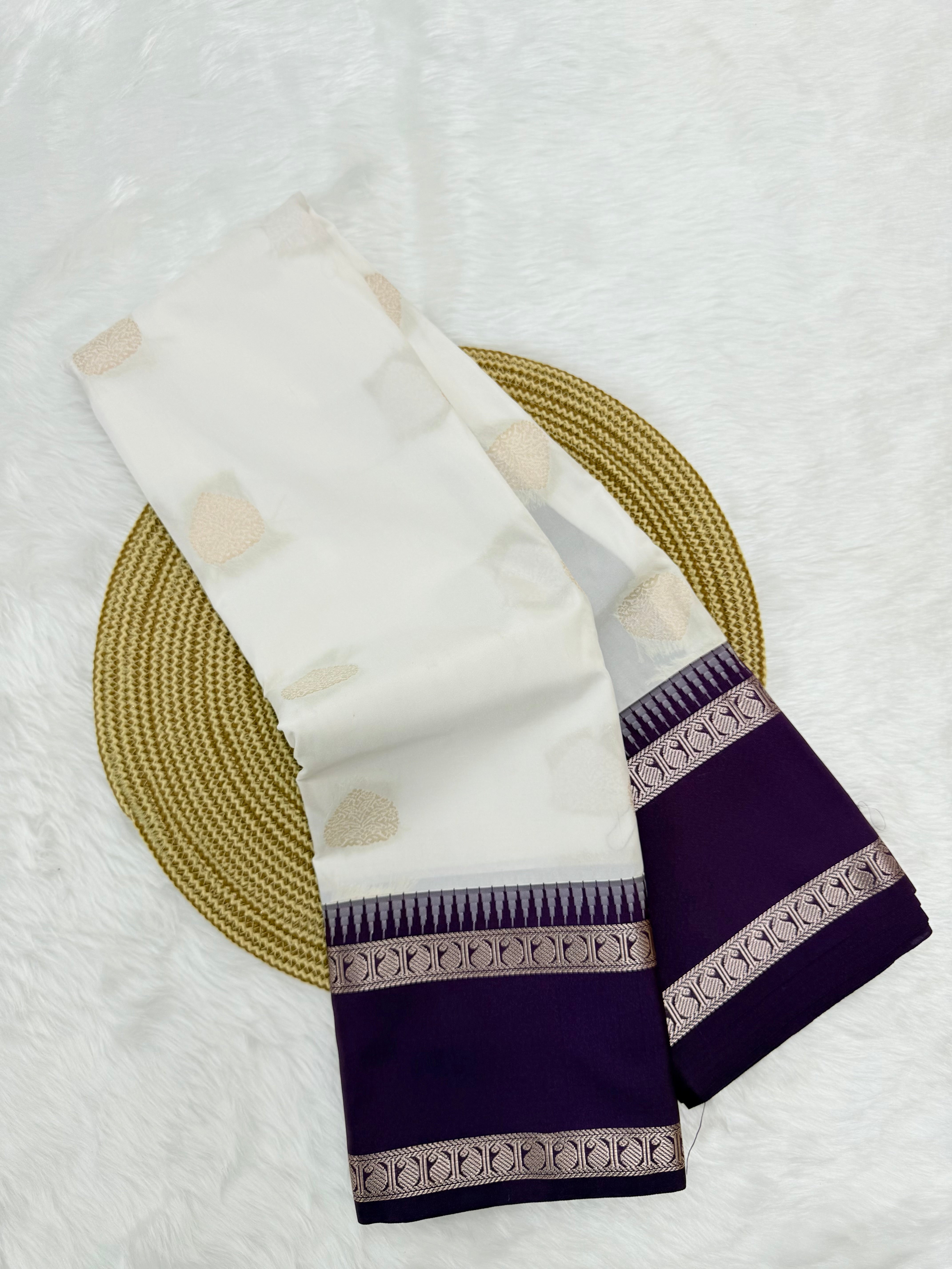 PREMIUM SEMI KANCHI SILK SAREE - WHITE