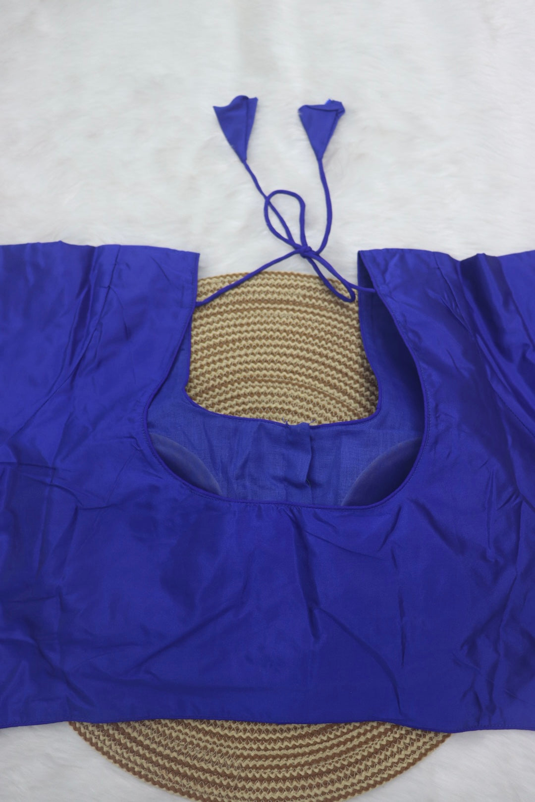 PLAIN SILK READY TO WEAR SAREE BLOUSE - ROYAL BLUE