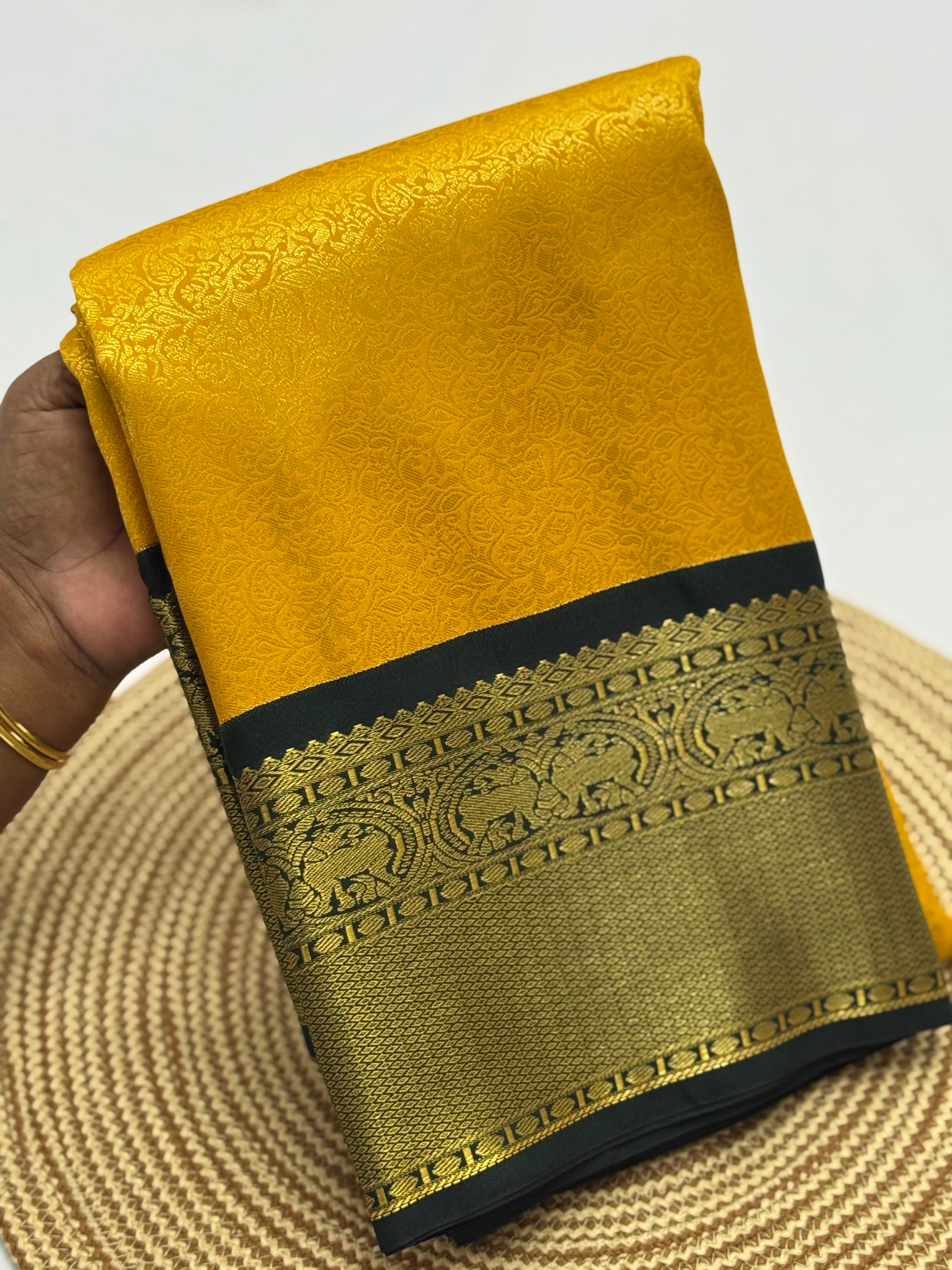 PREMIUM  KANCHI BROCADE SILK SAREE - YELLOW