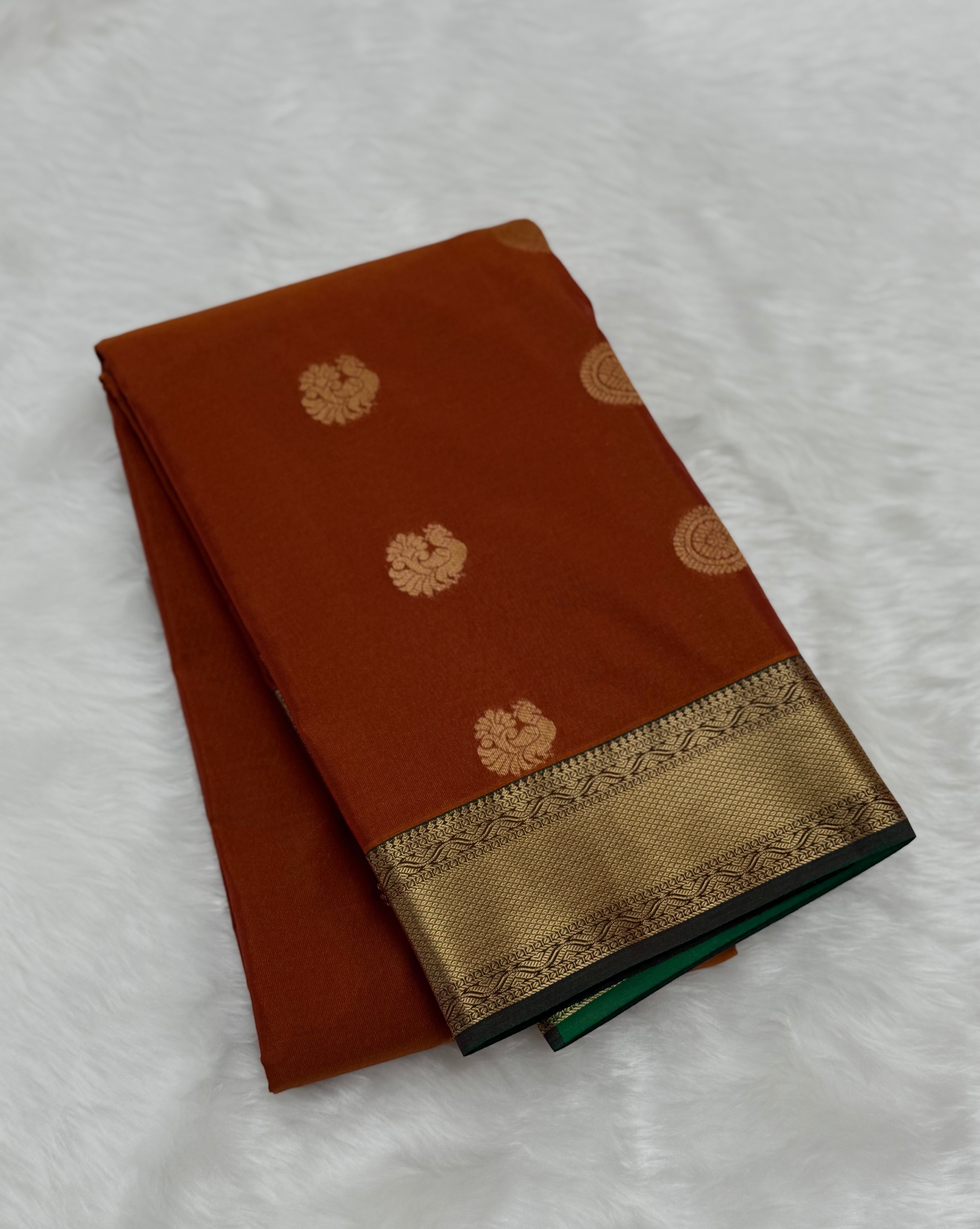 PREMIUM SEMI KANCHI SILK SAREE - RUST ORANGE