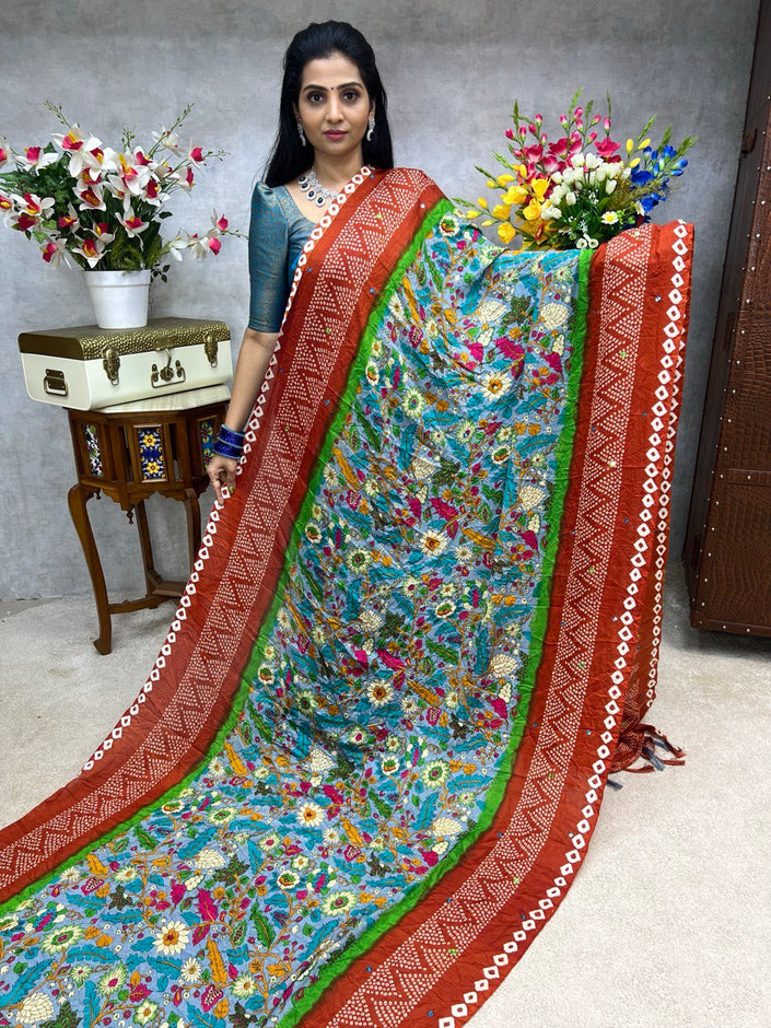 SEMI CREPE WITH KALAMKARI PRINTED - MIXED COLOURS